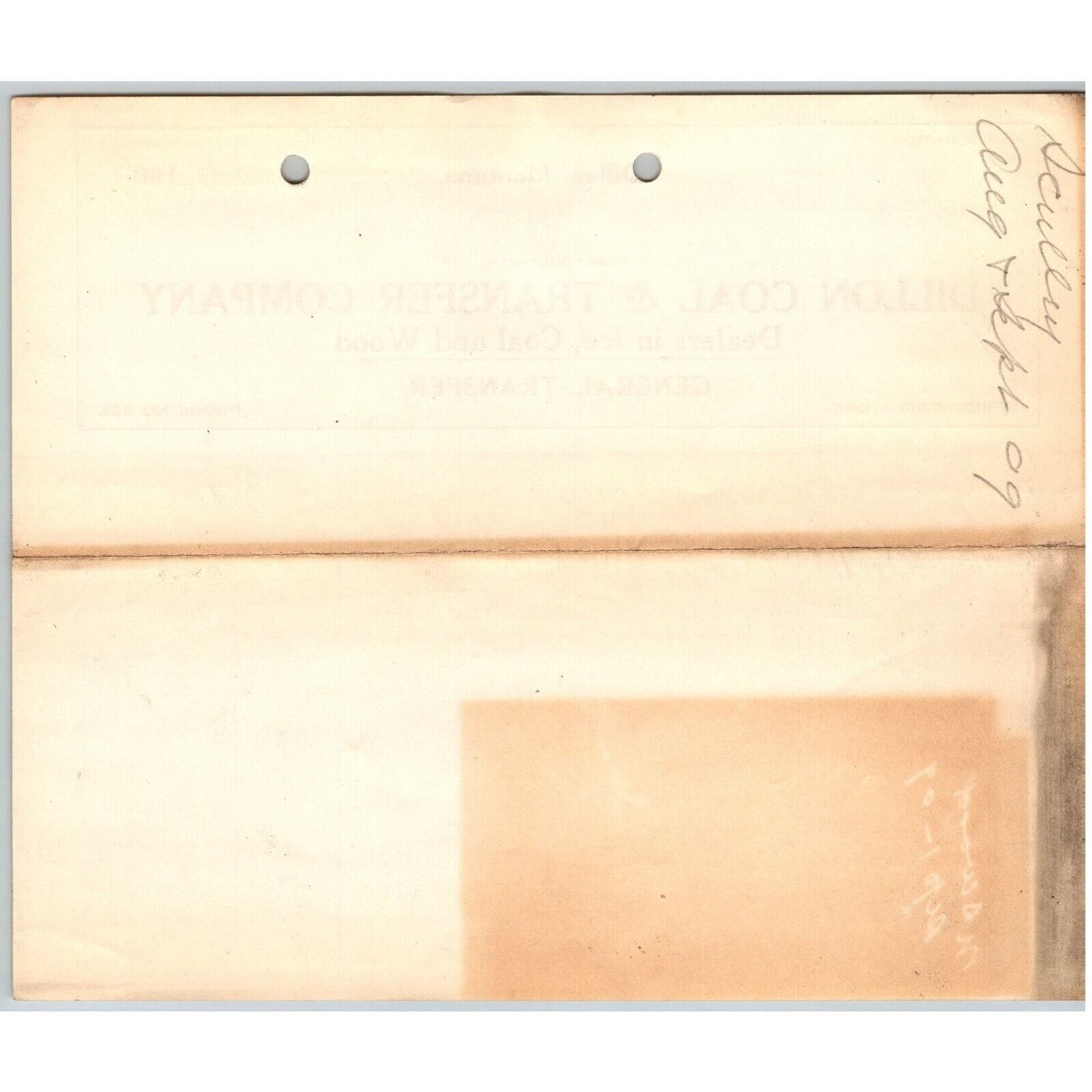 Dillon, MT Dillon Coal & Transfer Co Ice Wood 1909 Billhead G.T. Paul*