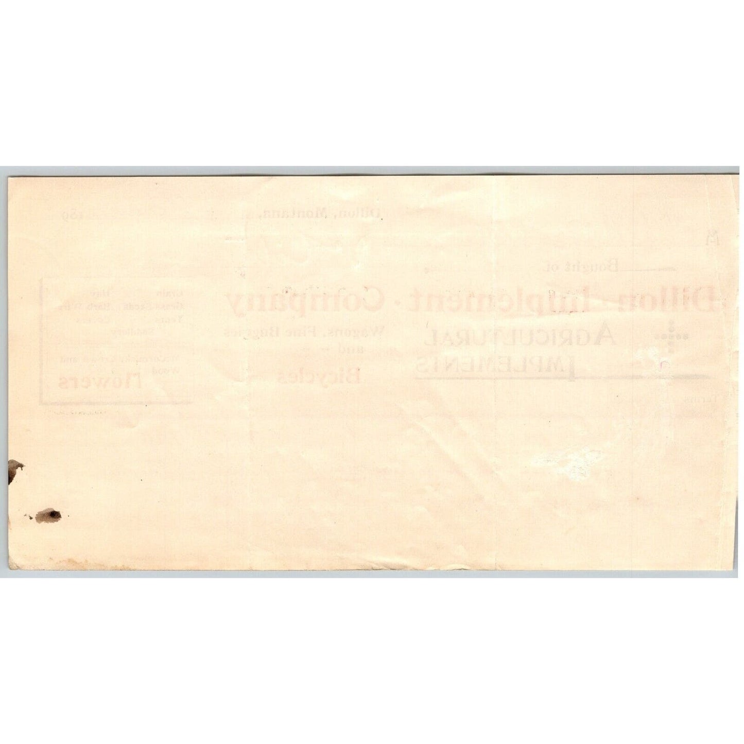 Dillon MT Dillon Implement 1895 Bicycles Billhead S.R. Buford* - Virginia City