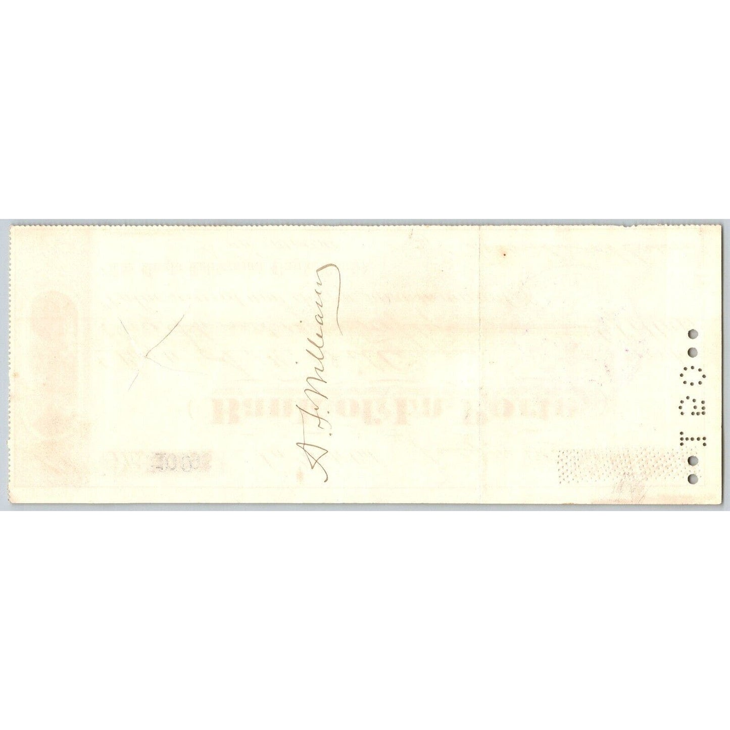 Bank of La Porte Check T.H. Williams 1882 Mining Vignette RN-G1 Rev Stamp #10096