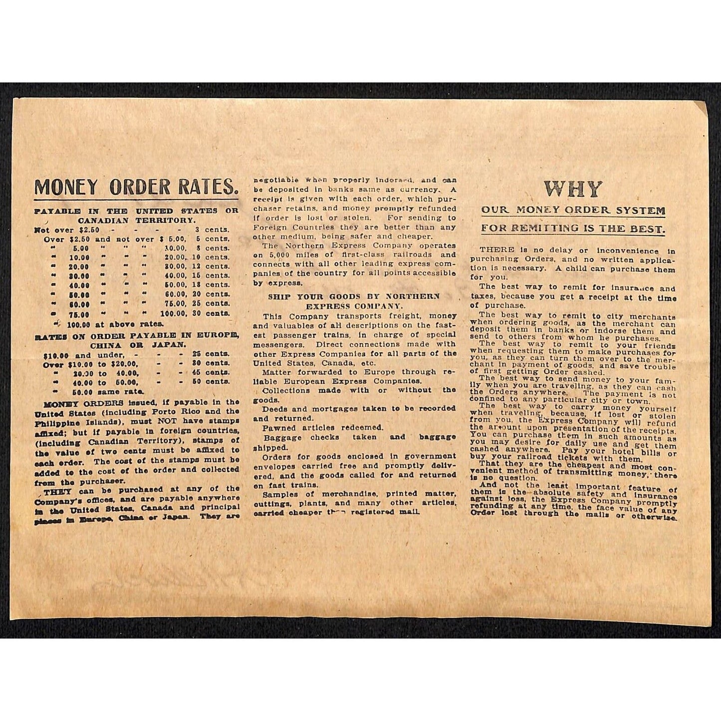 Northern Express Co. 1911 Freight Receipt for $1,250 Gold Butte, MT