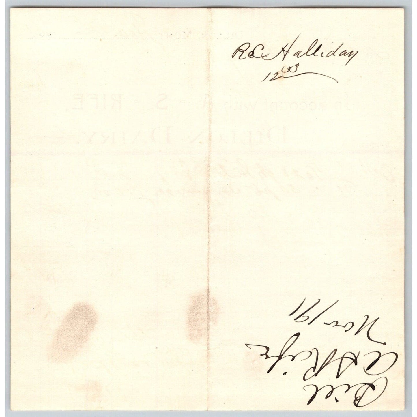 Dillon MT A.S. Rife Dillon Dairy 1891 Billhead 28 Quarts Milk R.C. Halliday*