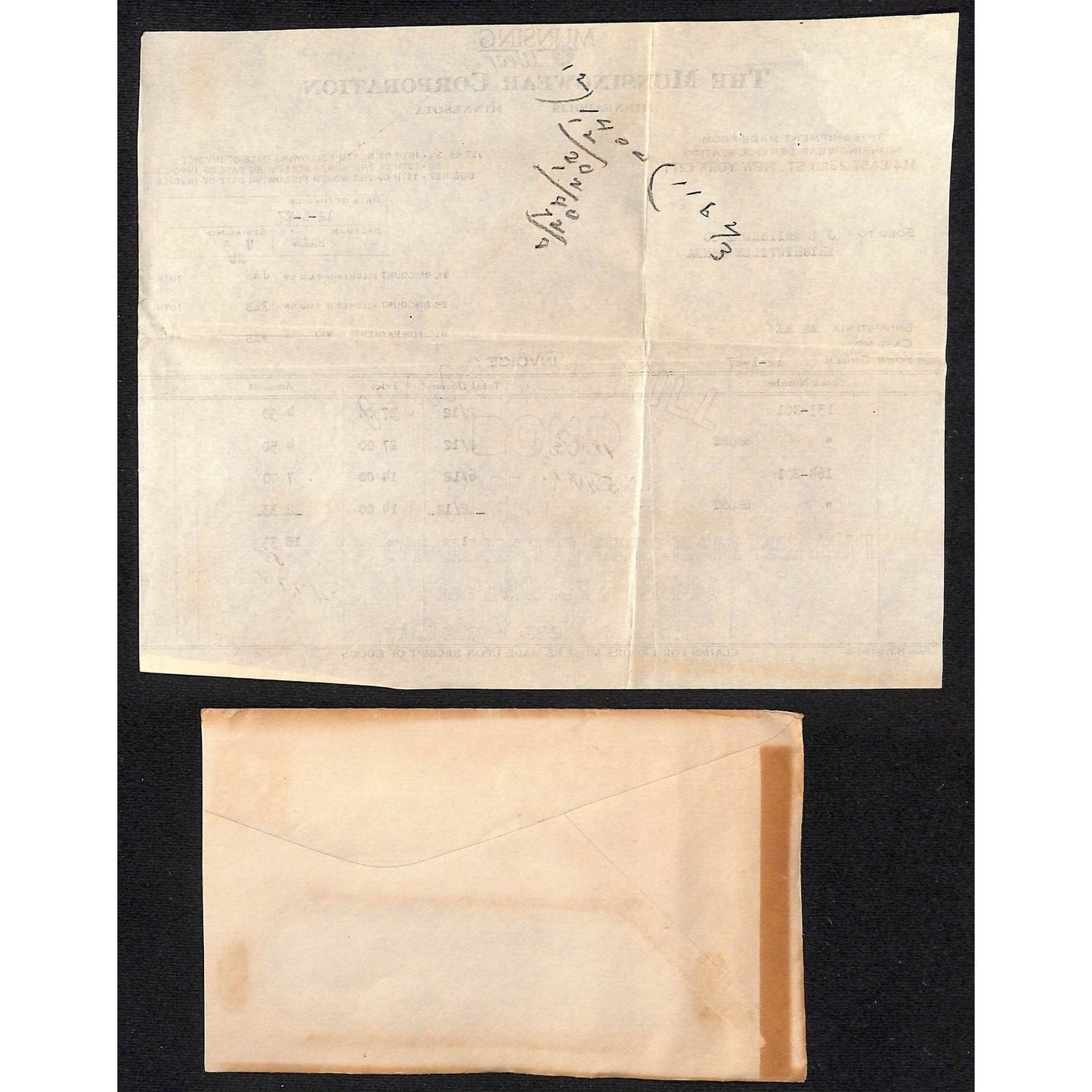 Munsingwear Munsing Wear (Underwear) 23rd St. NYC 1927 Billhead + Cover