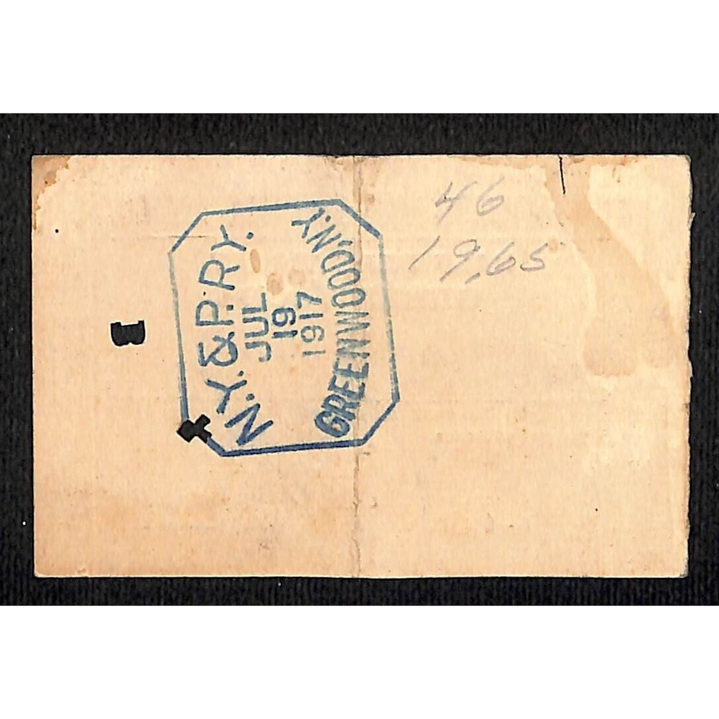 New York & Pennsylvania Ry 1917 "Large" Half Fare Ticket Greenwood #2788