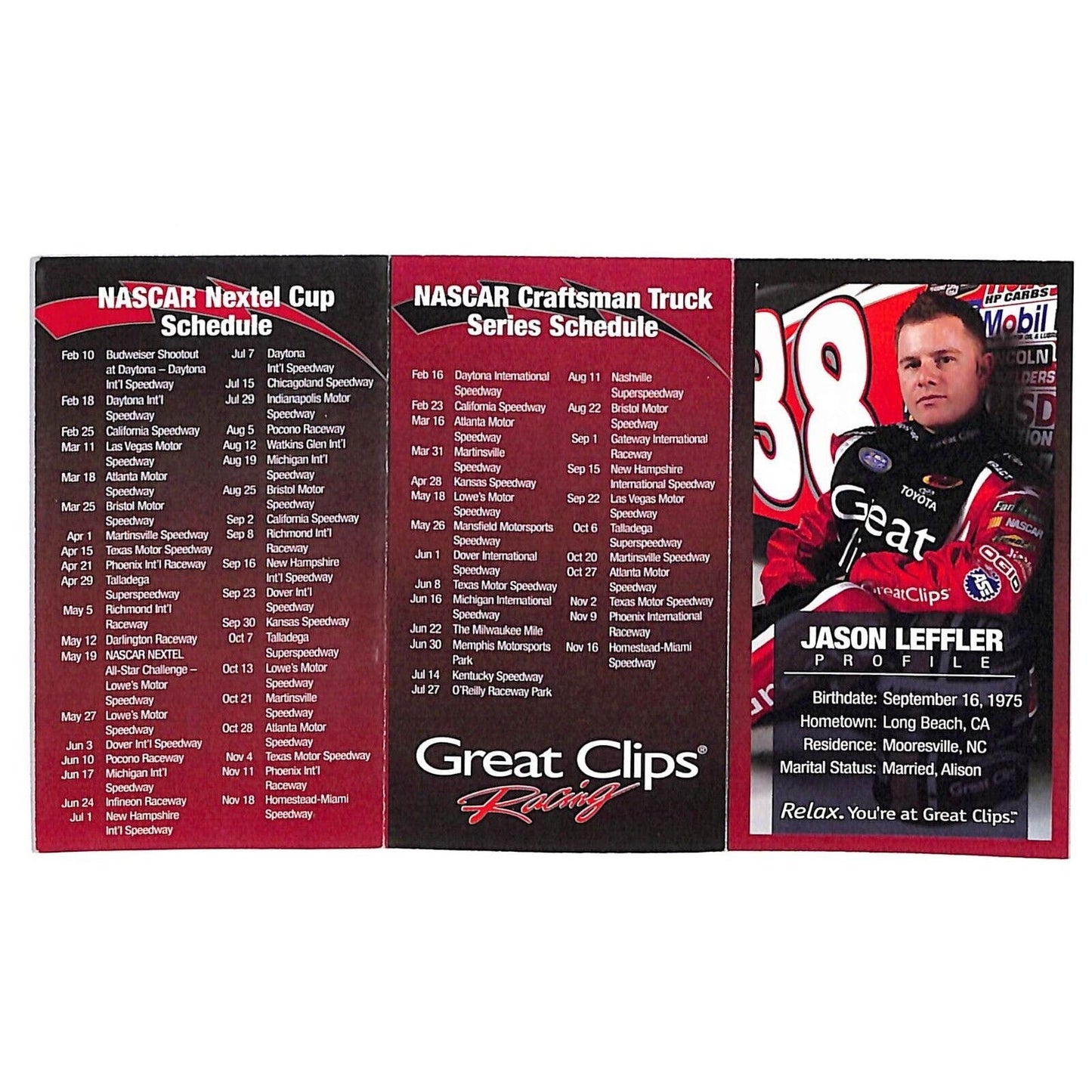 2007 NASCAR Great Clips Racing / Nextel Cup Schedules VGC NOS