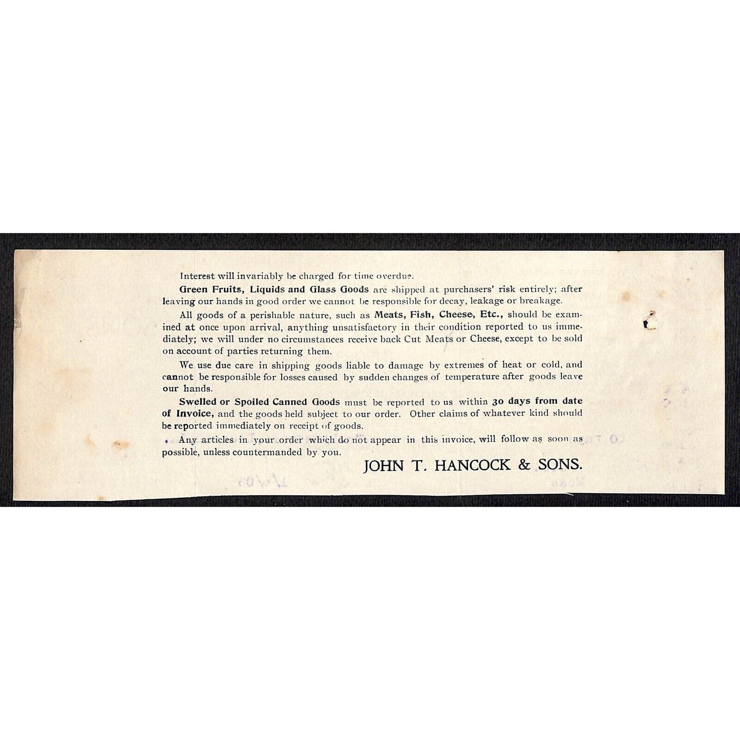 John T Hancock & Sons Dubuque Grocers Hutchinson Decorah* 1/6 1903 Cut Billhead
