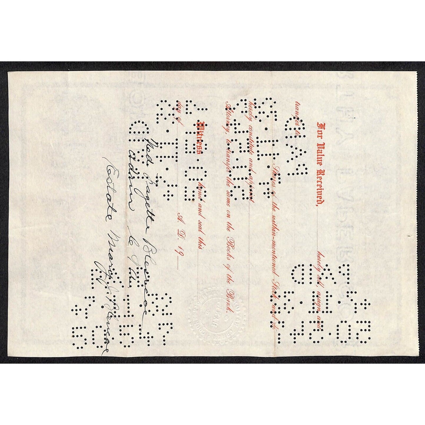 First National Bank of Cooperstown 1914 Stock Certificate to Mary J. Blencoe