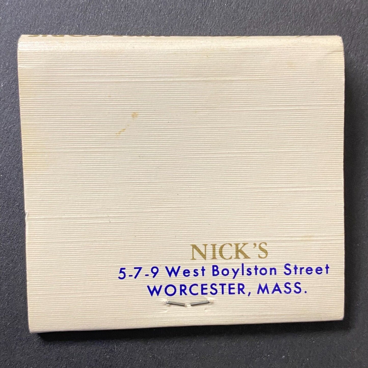 Nick's Colonial Grille Worcester, MA Full Matchbook Mike Coris VGC c1960's -74