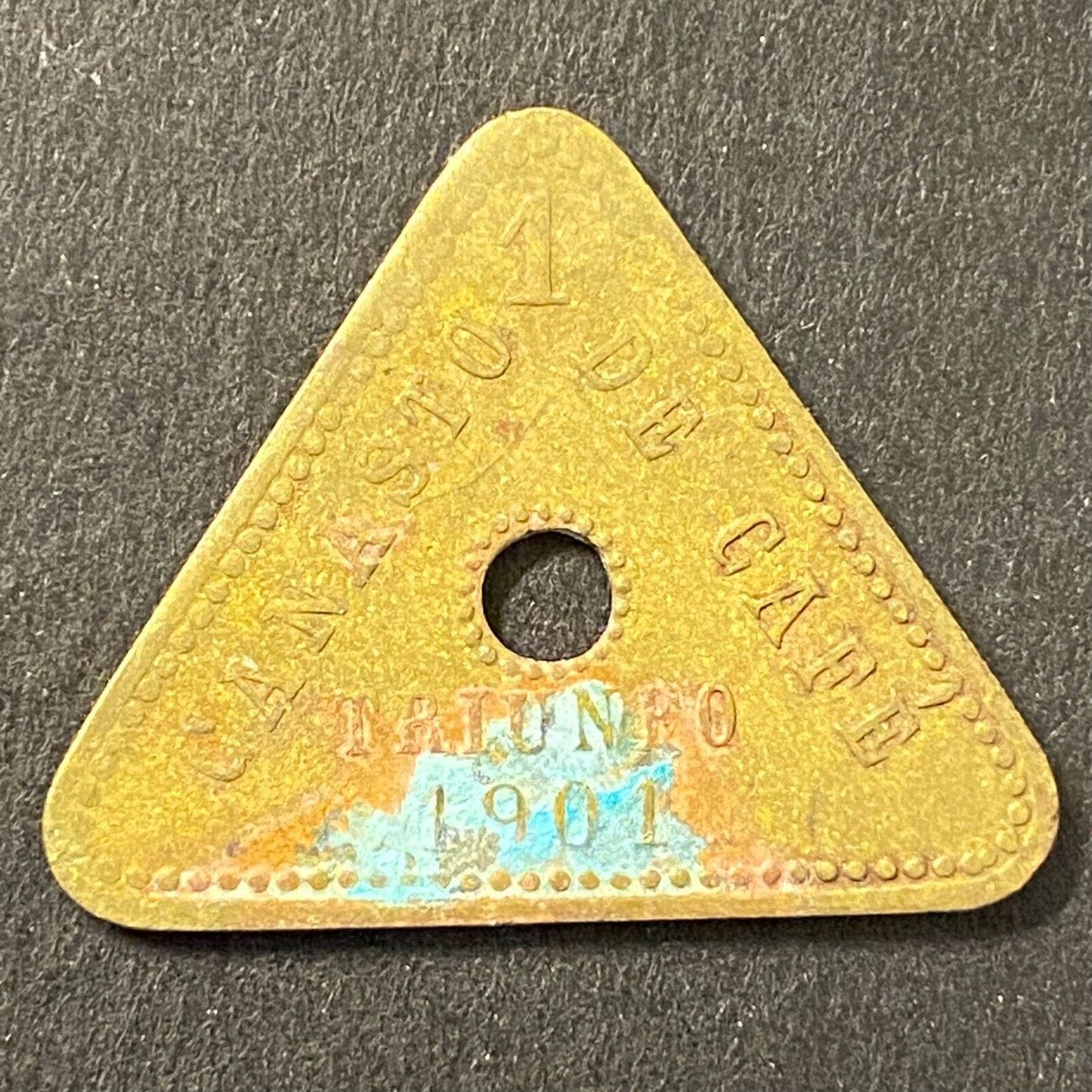 Triunfo Mexican Coffee Plantation Token 1901 Canasto Cafe "1" 26mm (#4)