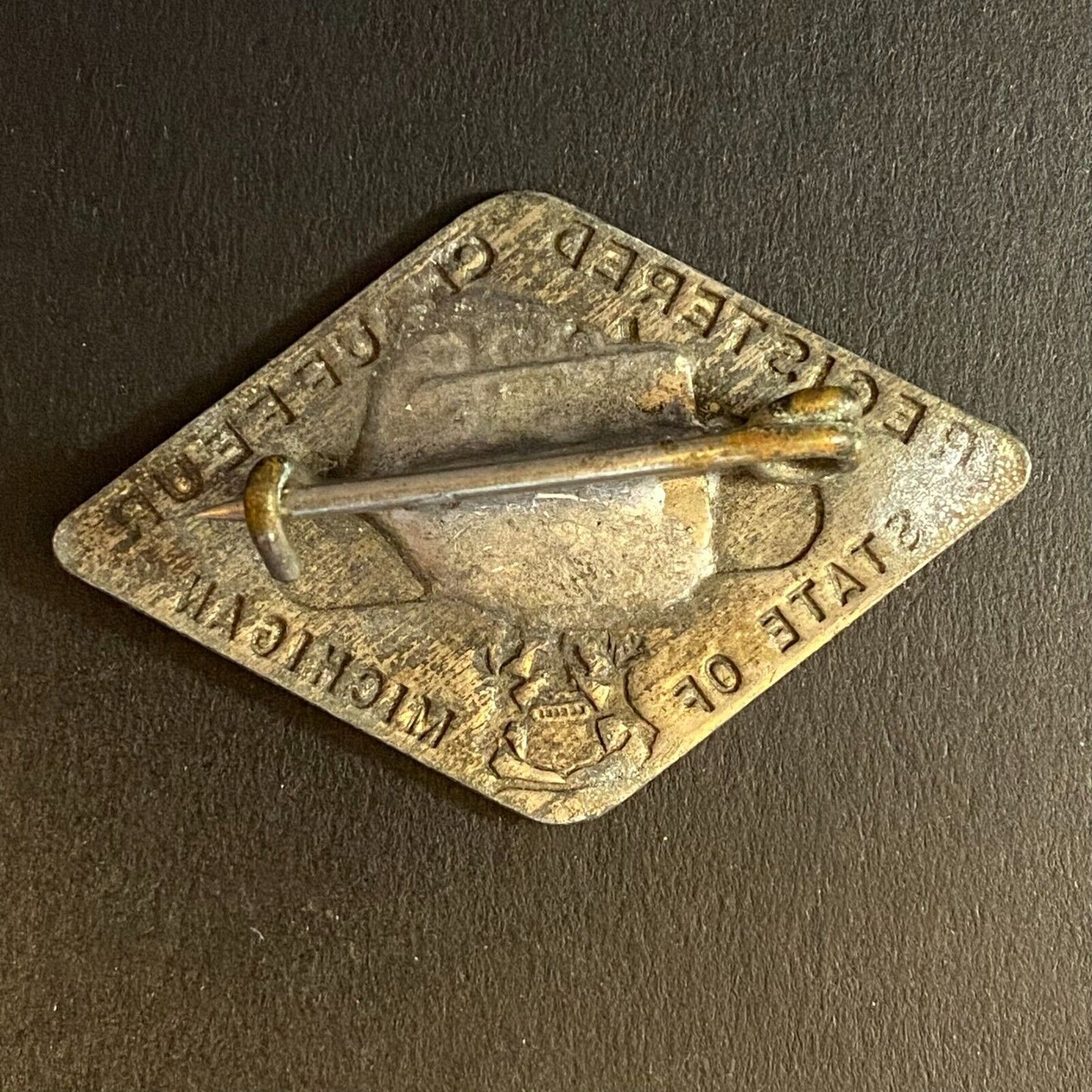 1935 Michigan Licensed Registered Chauffeur Badge Metal Pin Back Driver #34215