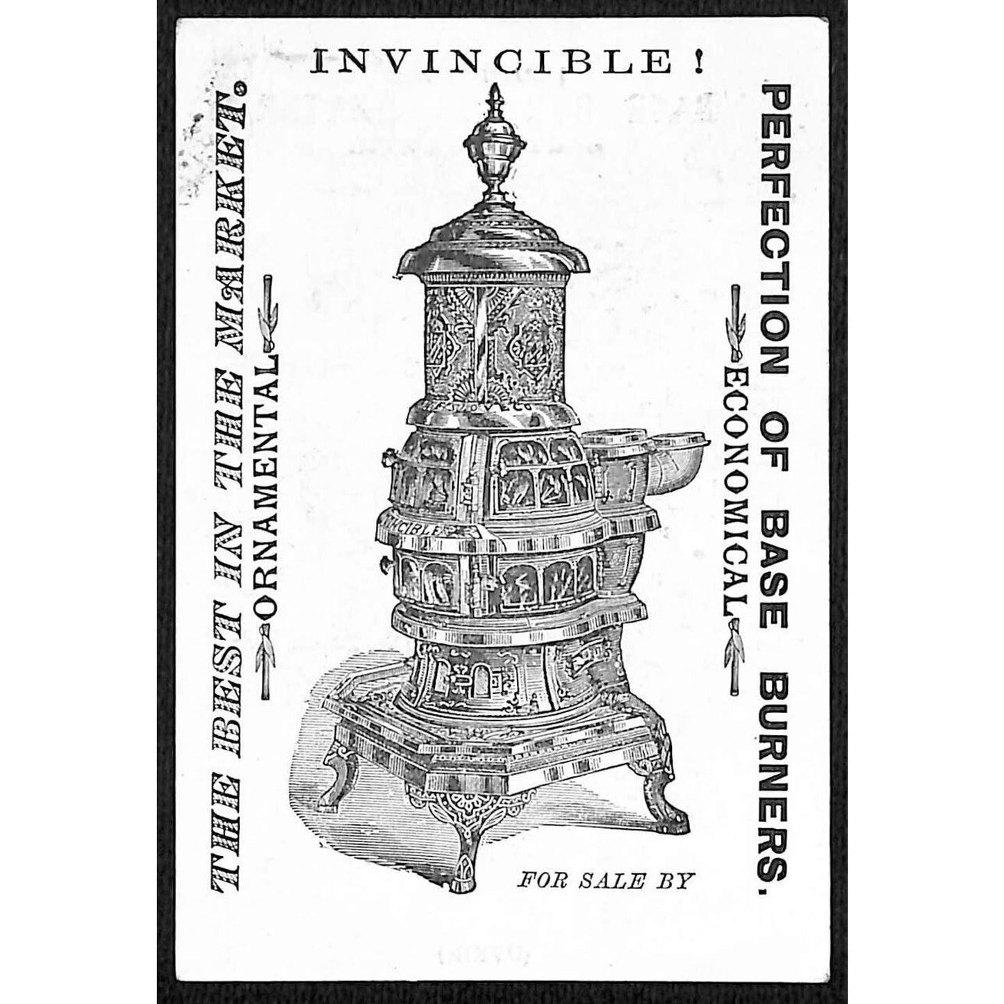 Invincible Base Burning Heater Victorian Trade Card Couple Fishing at Pond
