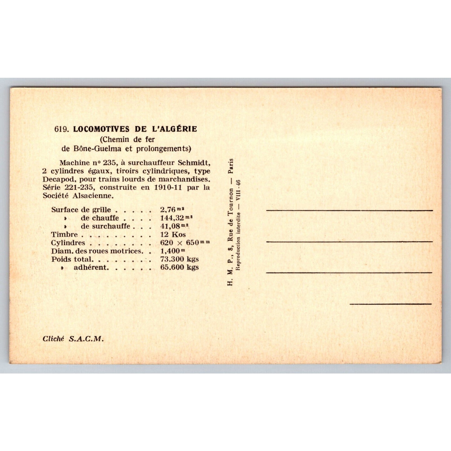 French Railroad RPPC* Postcard Machine 235 Series 221-235 c1900 H.M.P.