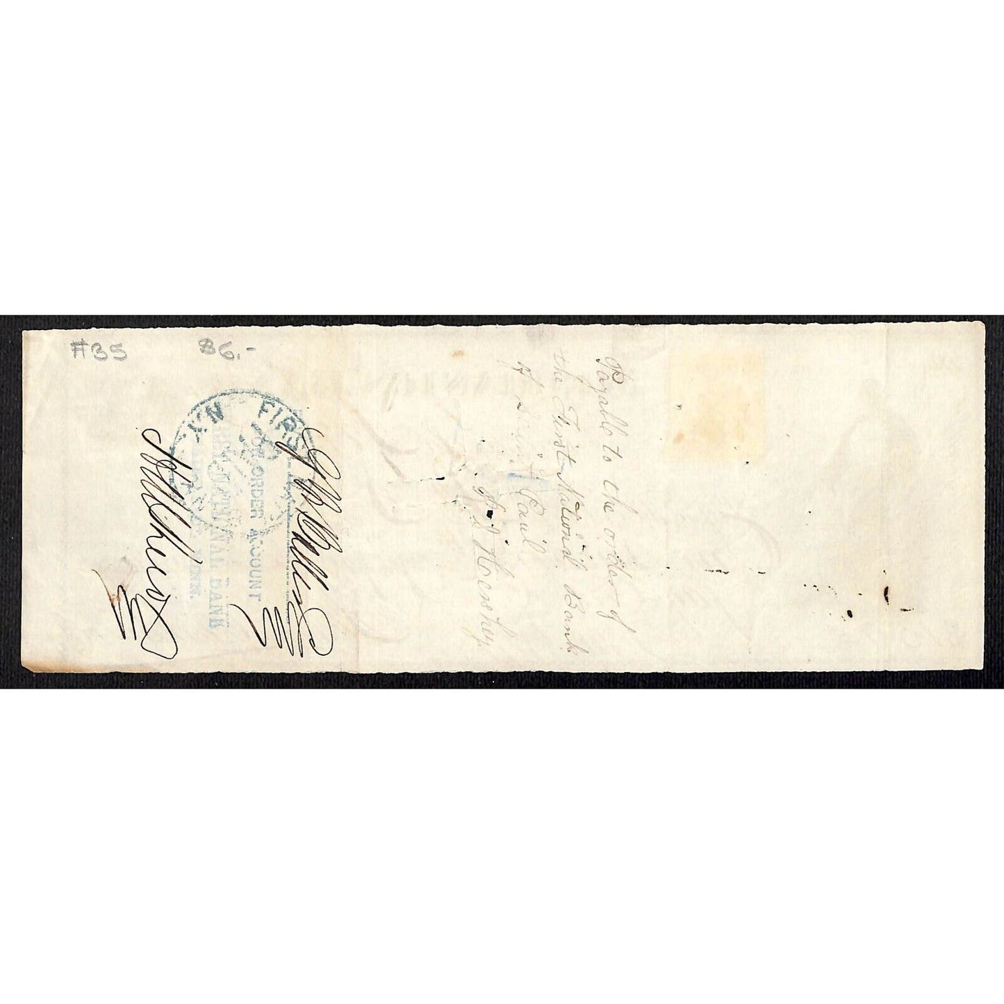 Mechanics' Bank Lancaster, PA 1872 Hershey Stehman Clarkson & Co. Bank Check