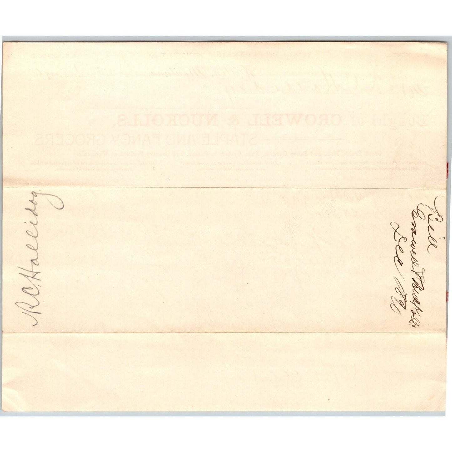 Dillon MT Crowell & Nuckolls Dec. 1890 Billhead Fancy Groceries R.C. Halliday*