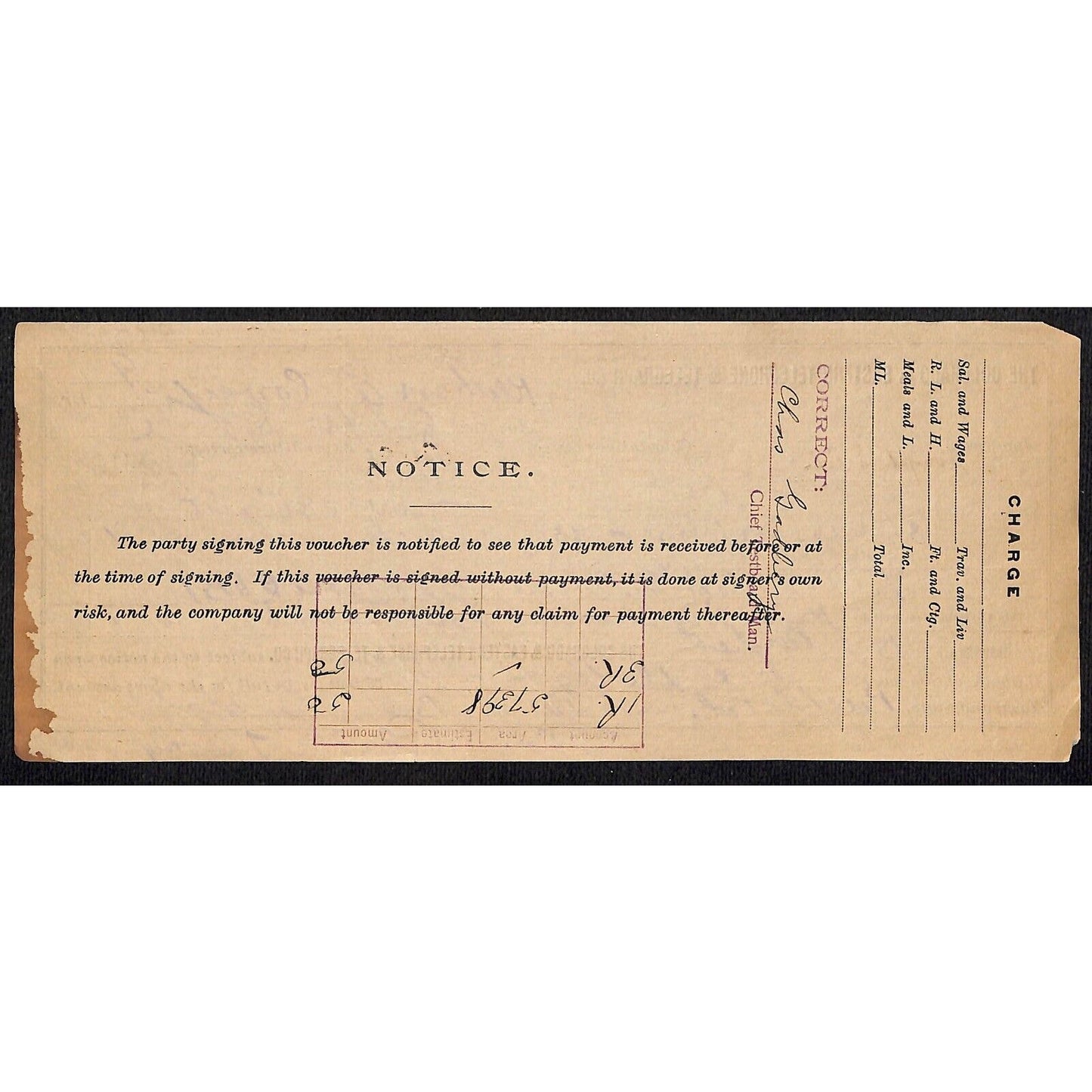 Colorado & Eastern Telephone & Telegraph Co 1910 Receipt for Horse Boarding