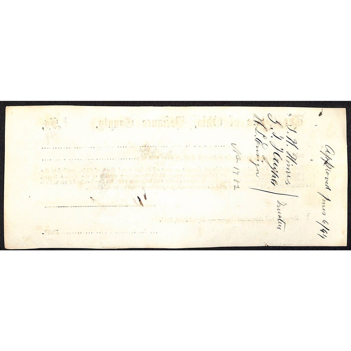 Civil War Farmer Township, OH Defiance 1864 Bounty Receipt - Biglow