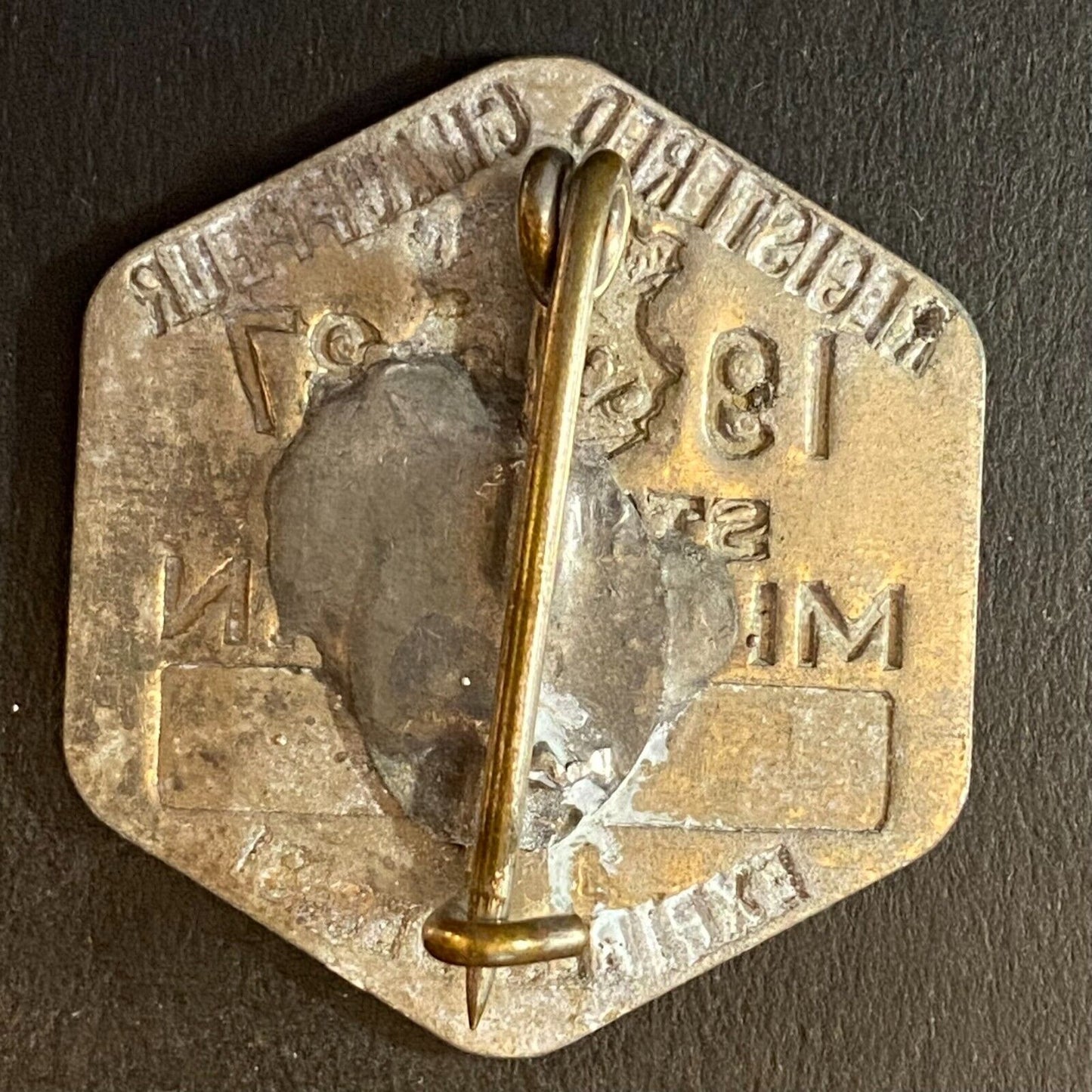 1937 Michigan Registered Chauffeur Badge Metal Pin Back Driver #8647