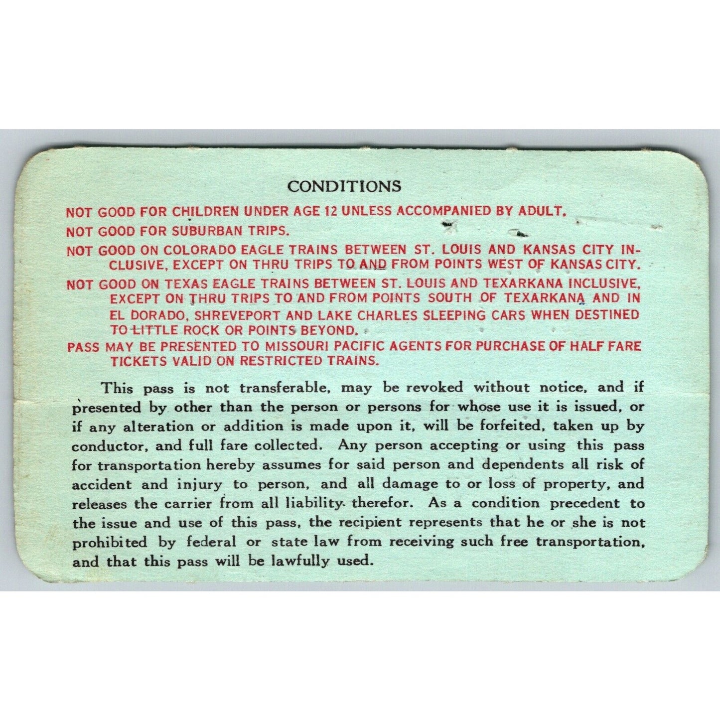 Missouri Pacific Railroad 1961-62-63 Yearly Train Pass #2091