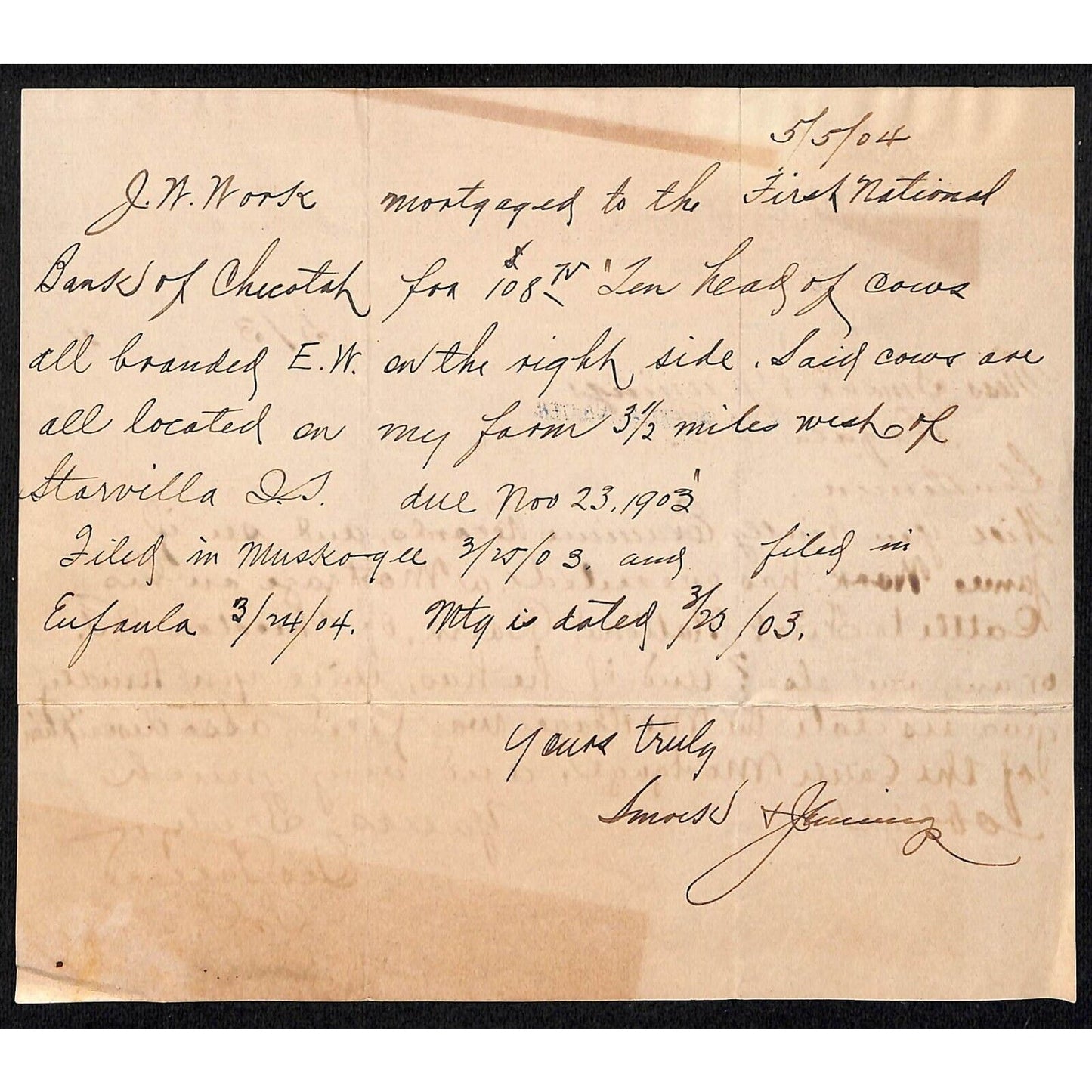 Geo. Pollard Cash Store Gen Mdse. Webbers Falls Indian Territory 1904 Letterhead
