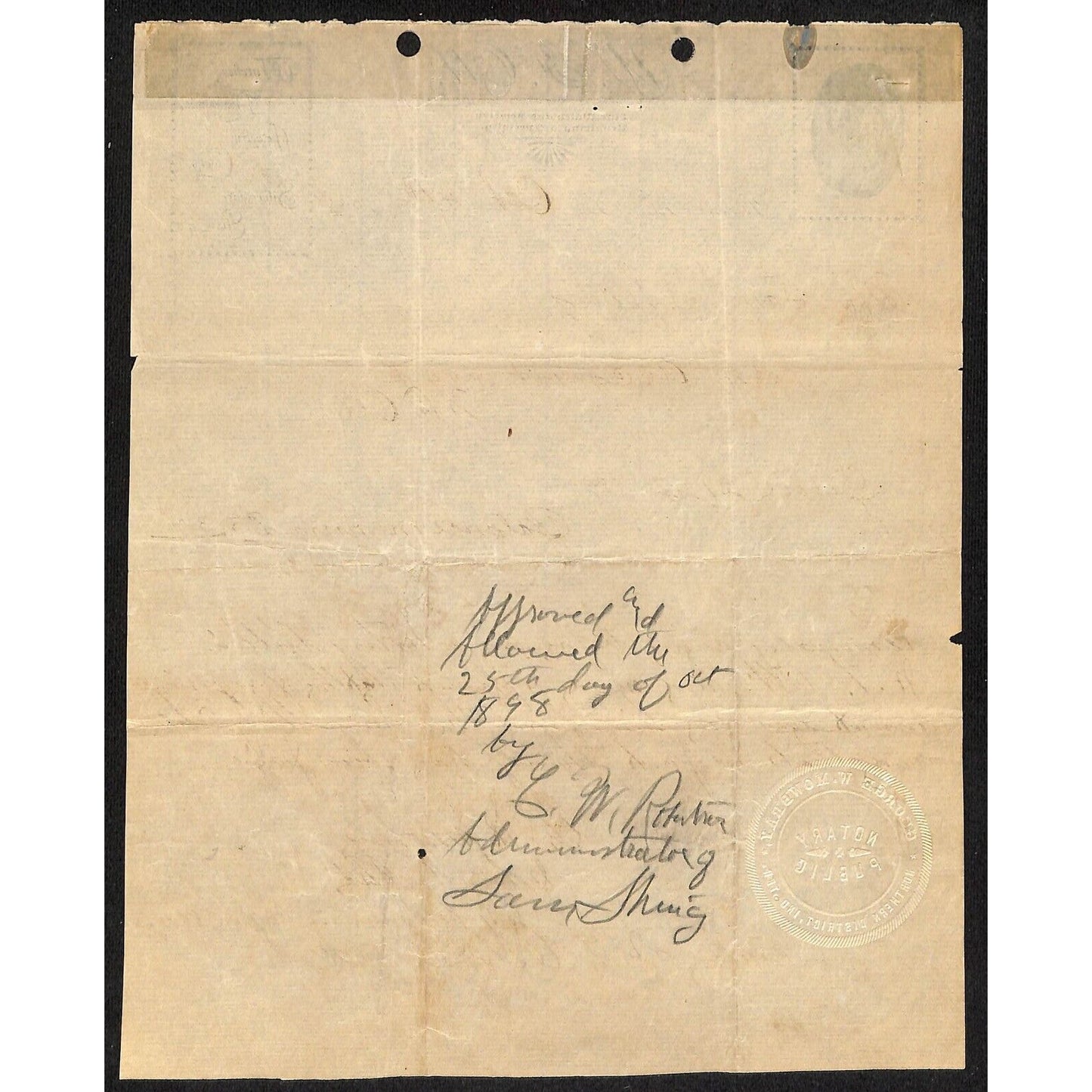 1898 W.F. Ott Jewelry Repair Tulsa, OK Indian Territory Notarized Letterhead