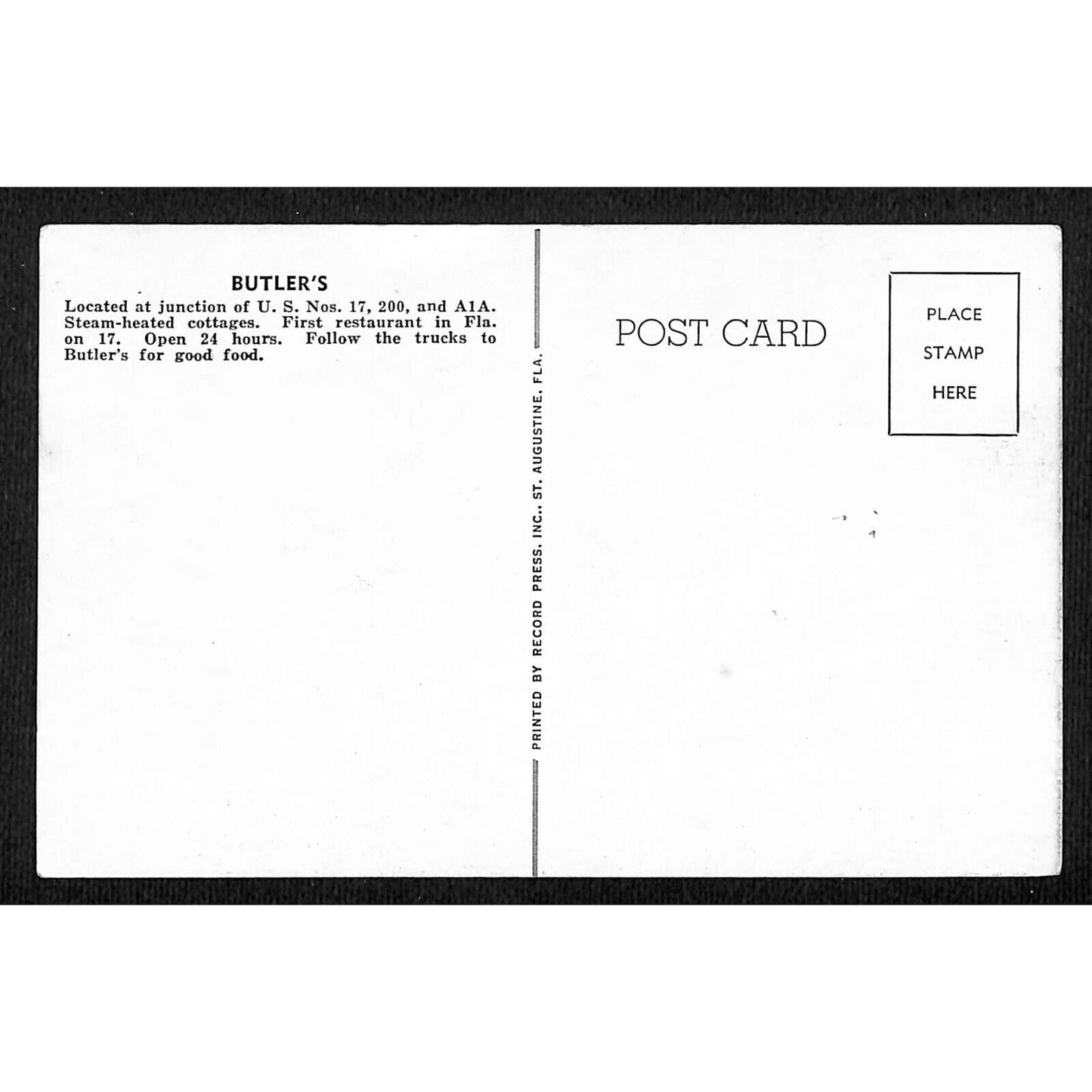 Butler's Motor Court Restaurant Texaco Yulee, Fl Postcard 1940's