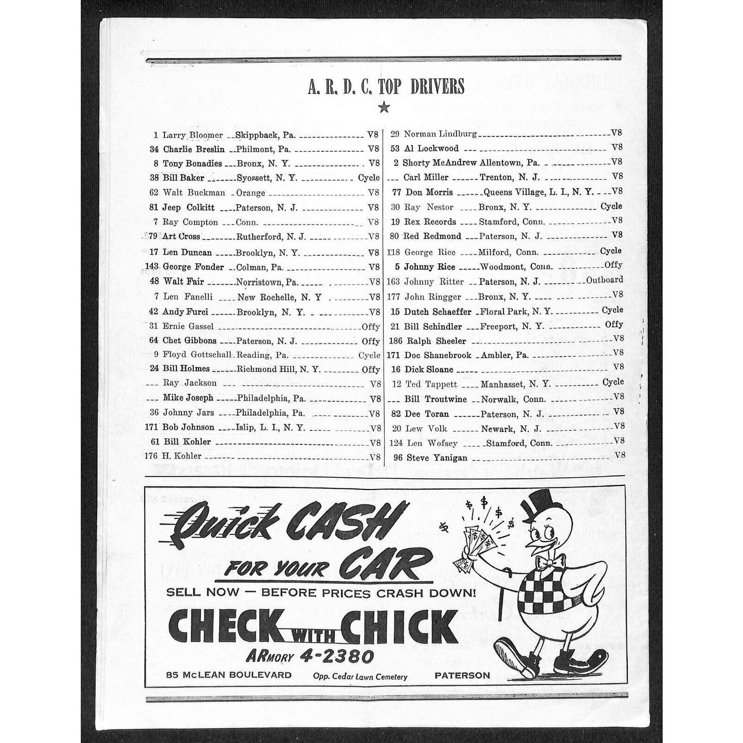 Hinchliffe Stadium Midget Auto Races 7/5/1946 Program Walt Fair 4pp Scarce
