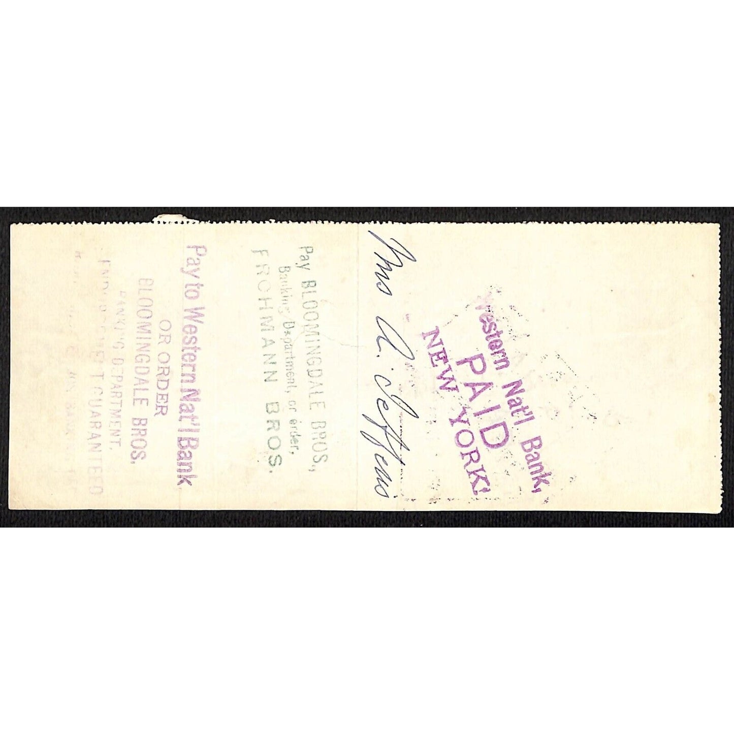 1901 Wells Fargo & Co Bank 63 Broadway NYC Check to A. Jefferies $6
