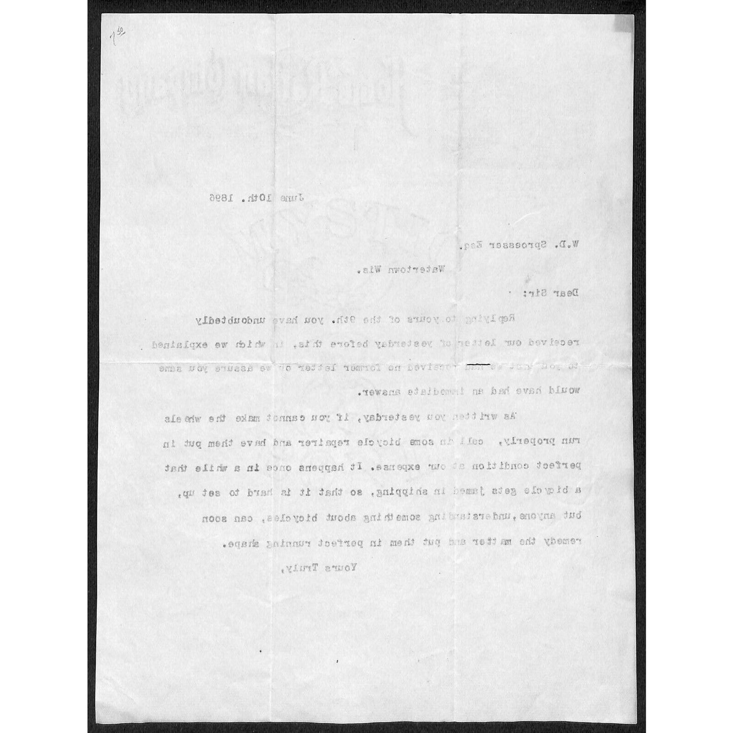 Home Rattan Company Chicago 1896 Letterhead / Mass Production Bicycle Pioneer