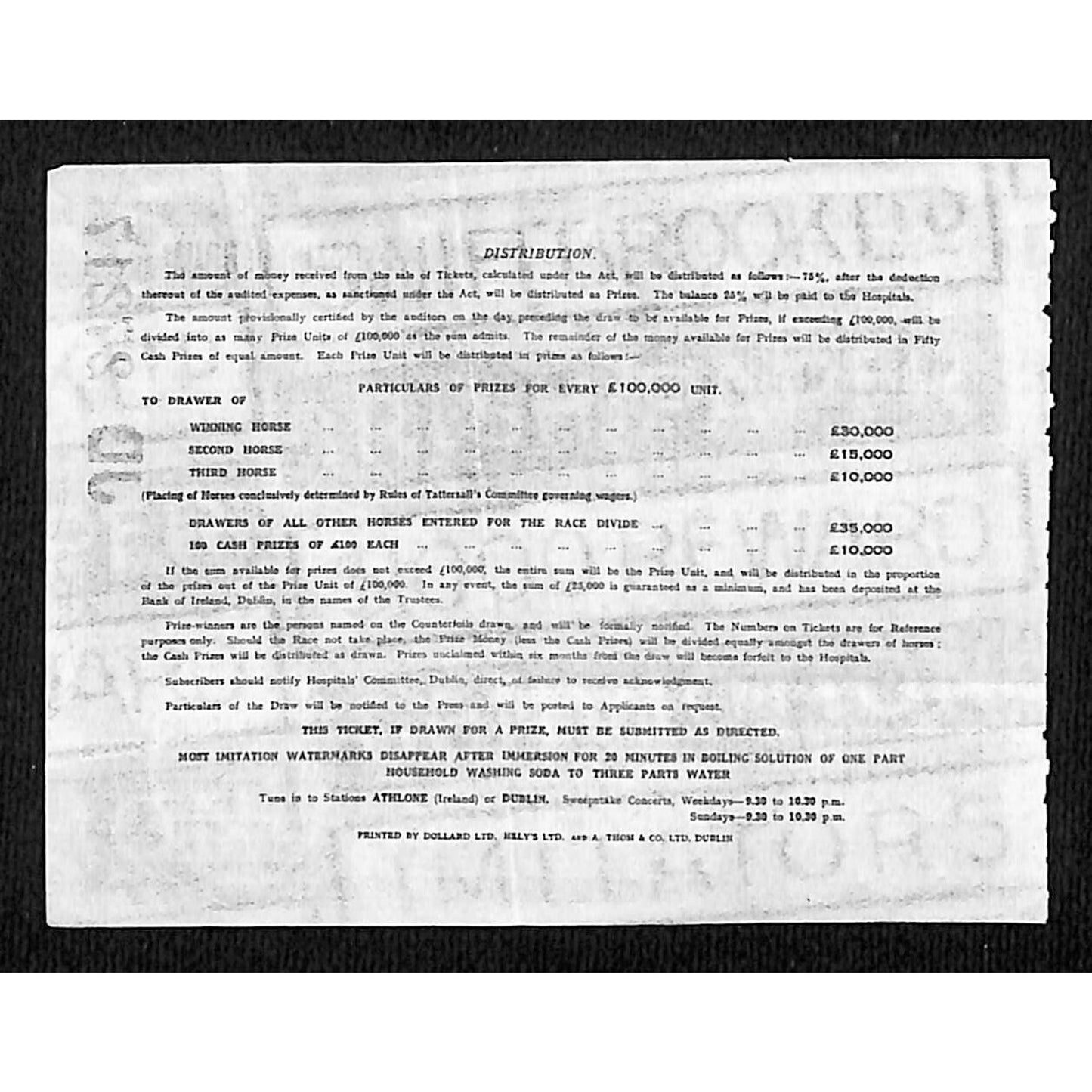 1938 Irish Lottery / Free State Hospitals' Sweepstakes Ticket #27217