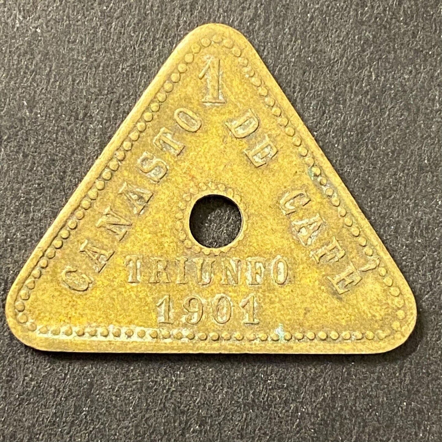 Triunfo Mexican Coffee Plantation Token 1901 Canasto Cafe "1" 26mm (#13)