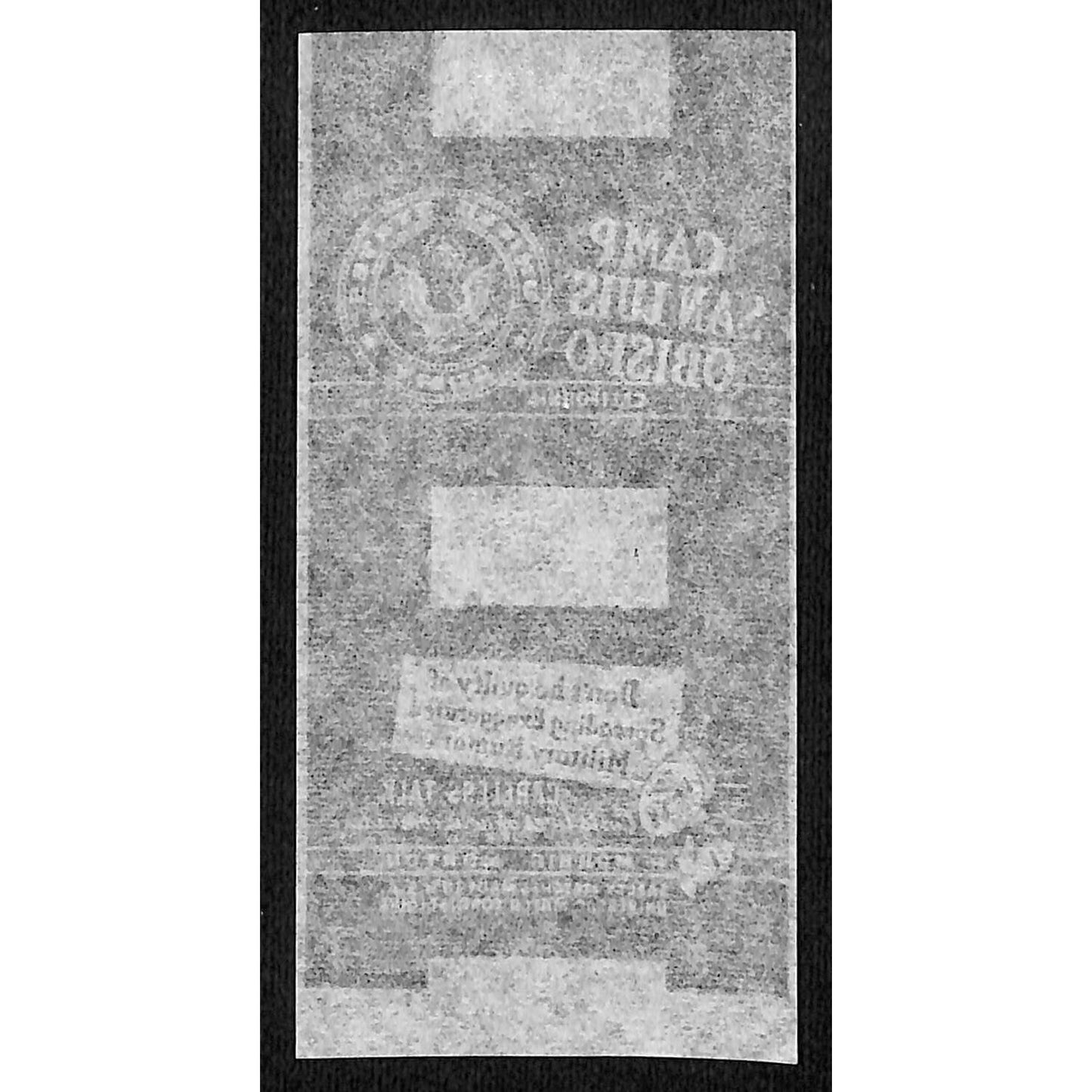 Camp San Luis Obispo CA WWII Matchbox Label Morbid Morton Careless Talk Scarce