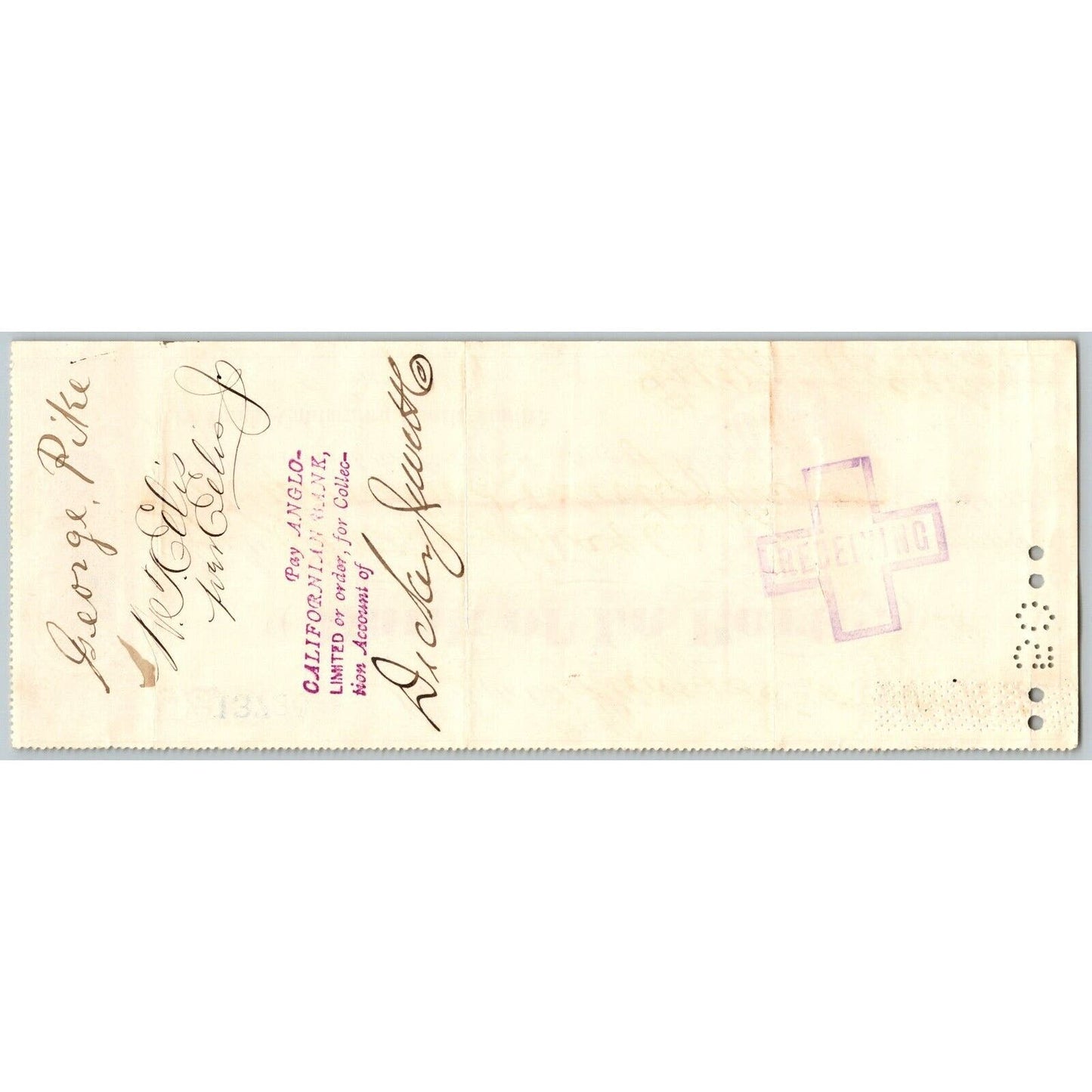 Bank of La Porte Check George Pike* 1885 Mining Vignette #13725