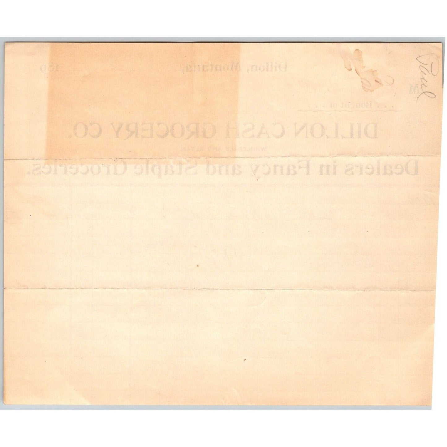 Dillon, MT Dillon Cash Grocery Fancy Staple Groceries 1899 Billhead - G.T. Paul*