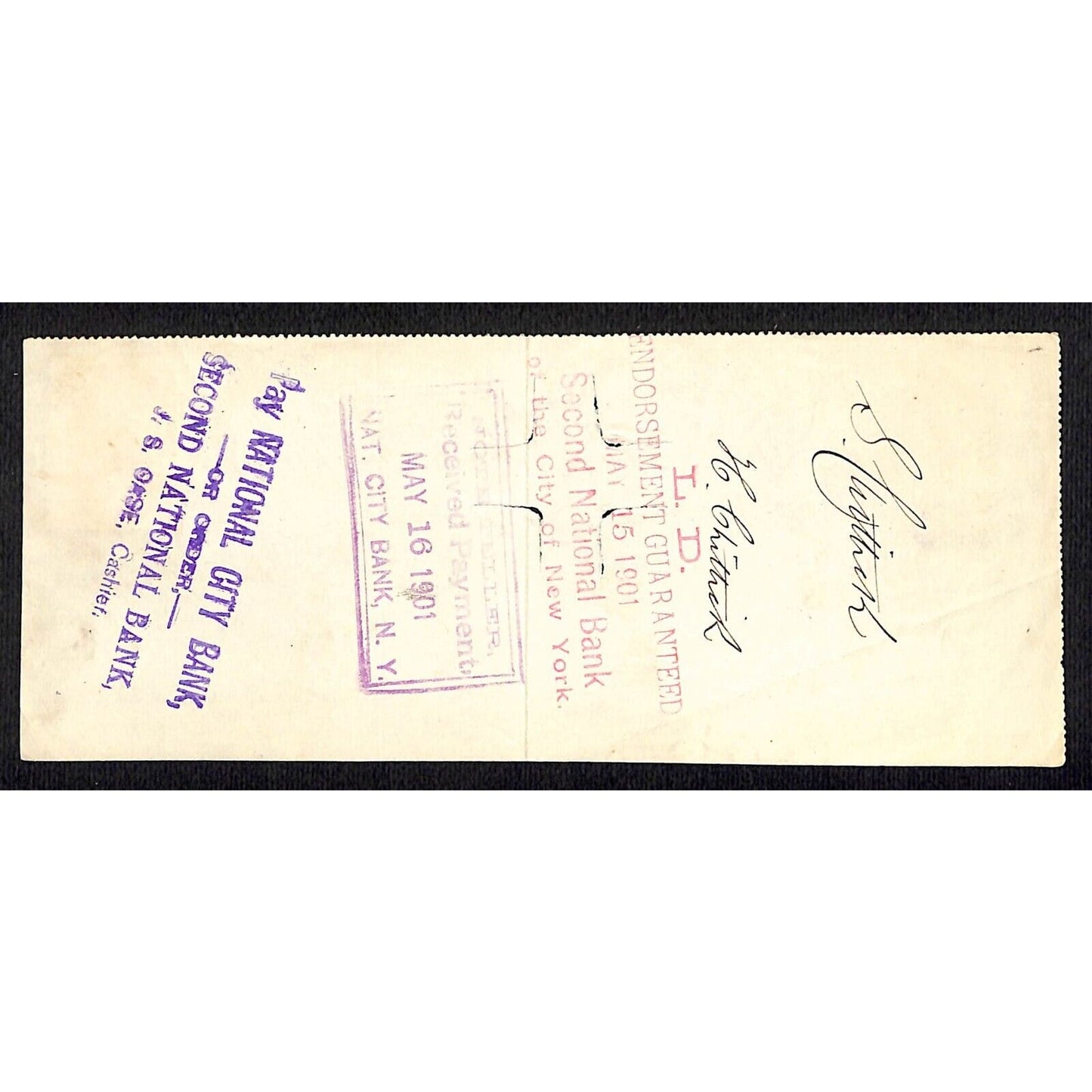 1901 Wells Fargo & Co Bank 63 Broadway NYC Check w/ Rev Stamp S. Chittick