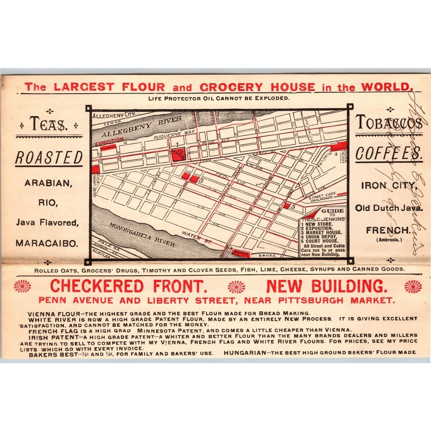 Thomas C. Jenkins Teas Coffees Philadelphia 1903 Billhead w/ Street Map VGC