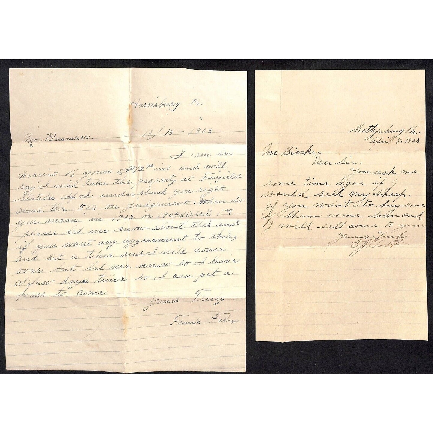 8 1902-03 Mostly "Biesecker / Orrtanna PA" ALS / Correspondence / Letters Covers