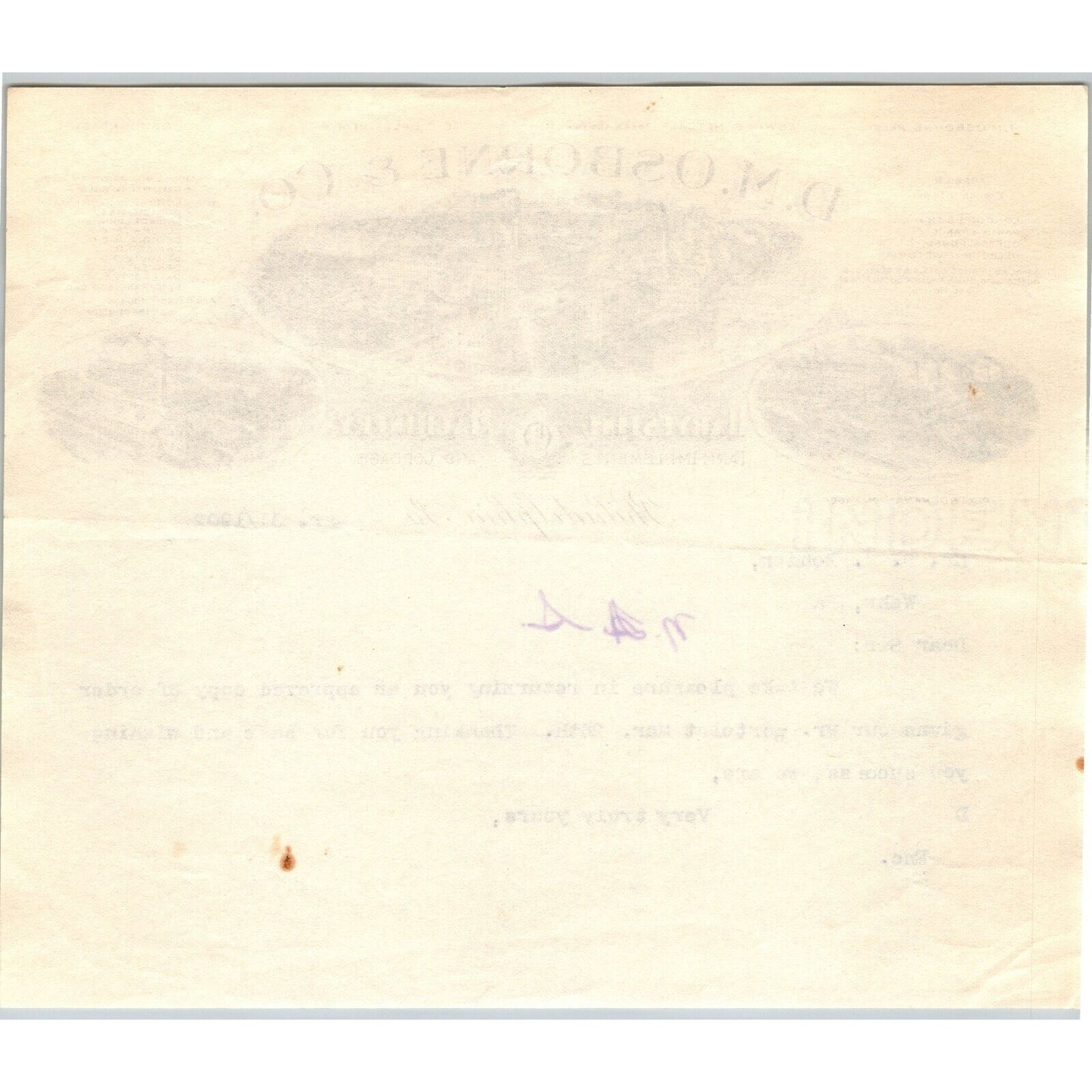 D.M. Osborne & Co. (IH*) Harvesting Machinery Phila. 3/31 1902 Letterhead