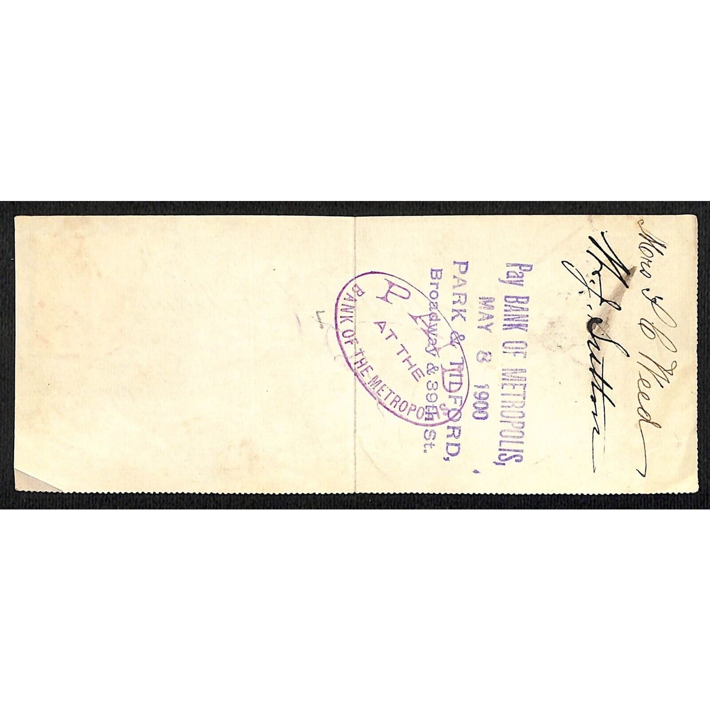 1900 Wells Fargo & Co Bank 63 Broadway NYC Check #85 w/ Rev Stamp S.C. Weed