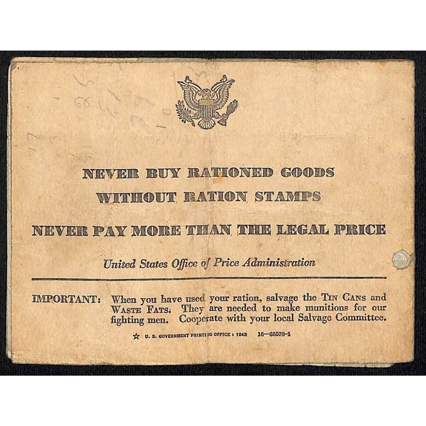 U.S. WWII War Ration Book Four Issued to a Chicago Resident c1943 #574638