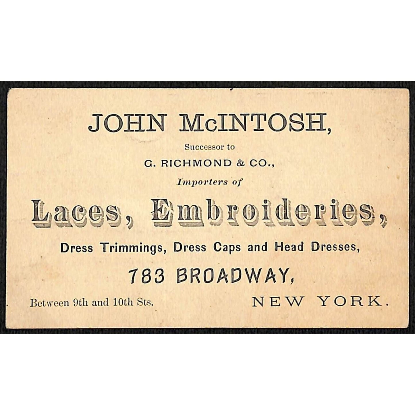 John McIntosh Laces Embroideries Broadway NYC Victorian Trade Card Floral