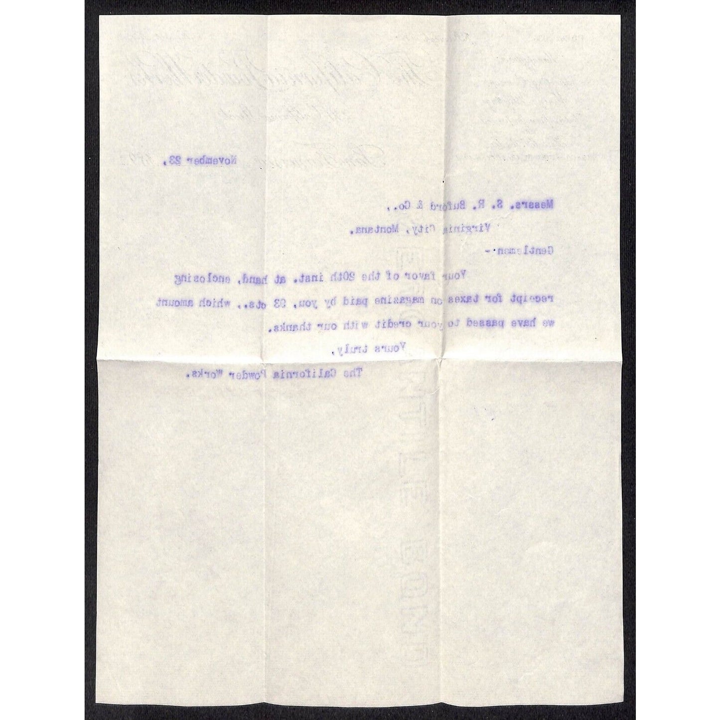 California Powder Works Hercules Dynamite 11/23 1895 Letterhead S.R. Buford*