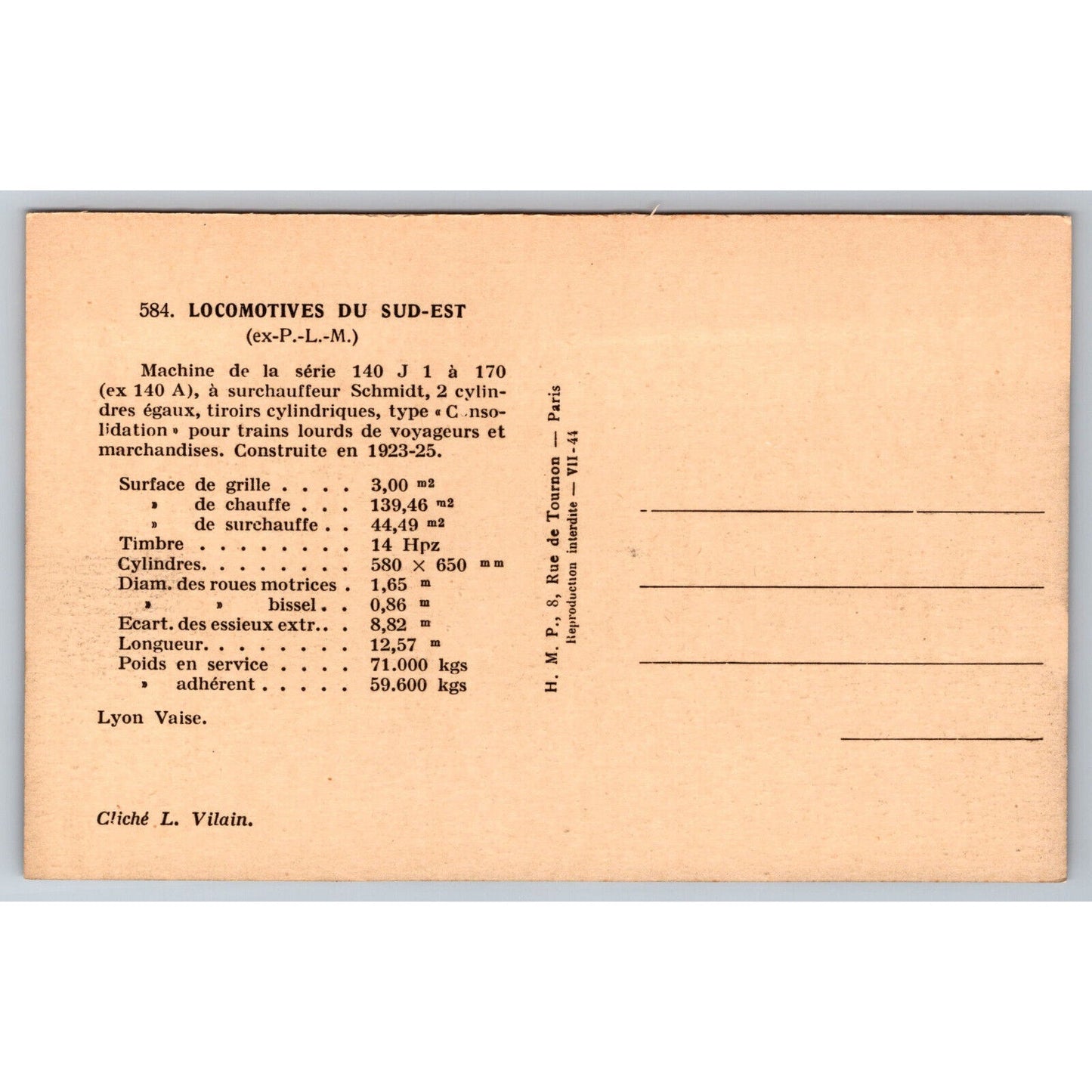 French Railroad RPPC* Postcard Machine Series 140 J 1 - 170 c1923-1925 H.M.P.