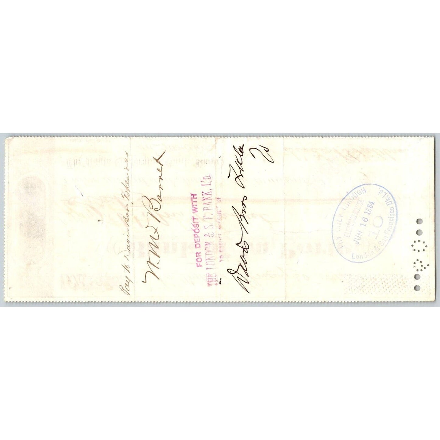 Bank of La Porte Check W.M. Barret 1884 Mining Vignette #12459