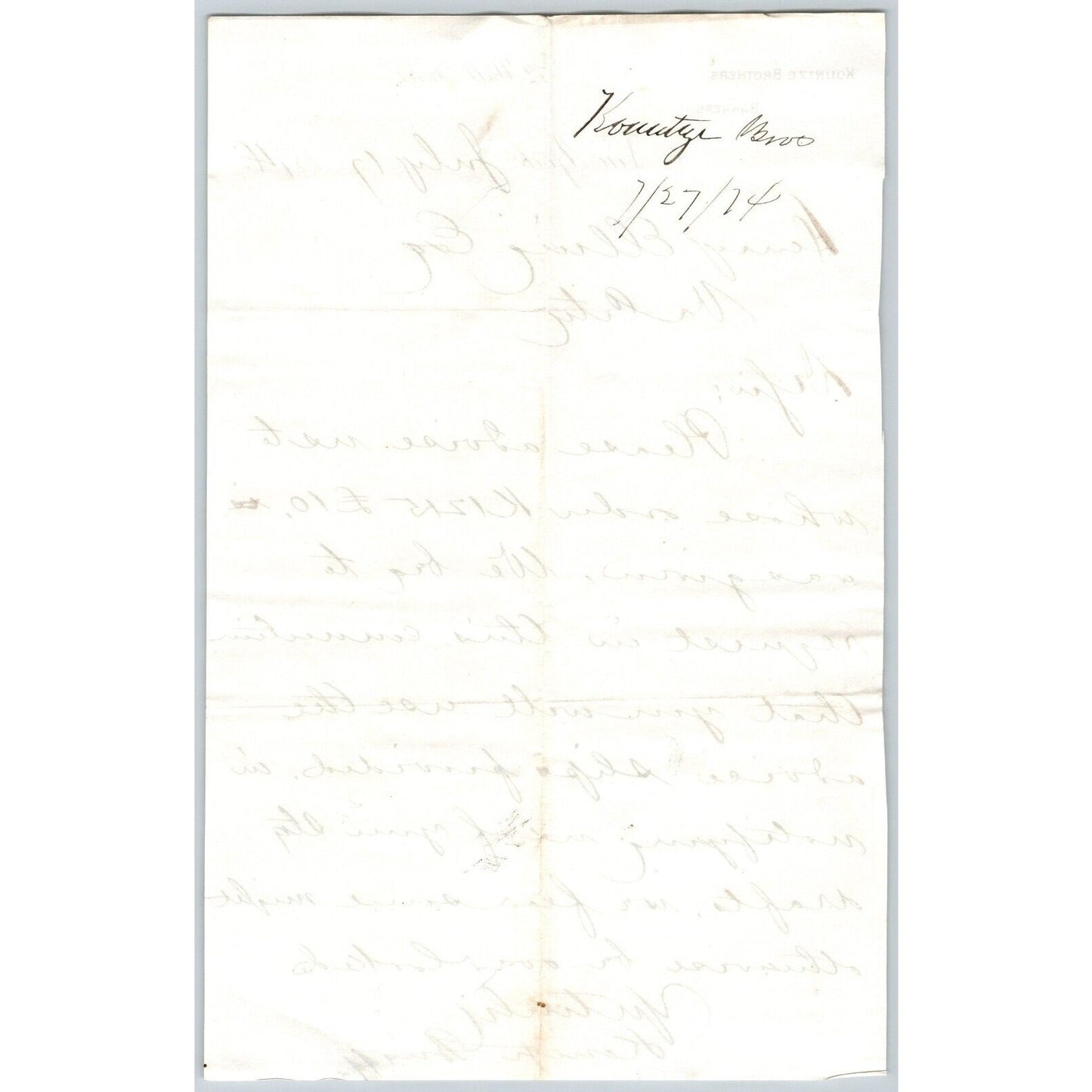 Kountze Brothers Bankers 12 Wall St NYC 1874 ALS to Henry Elling*