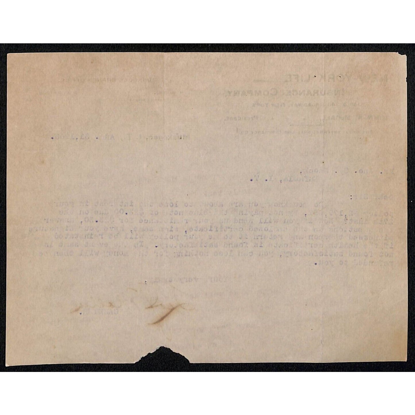 1905 New York Life Ins. Muskogee, OK Indian Territory TLS Letterhead Scarce