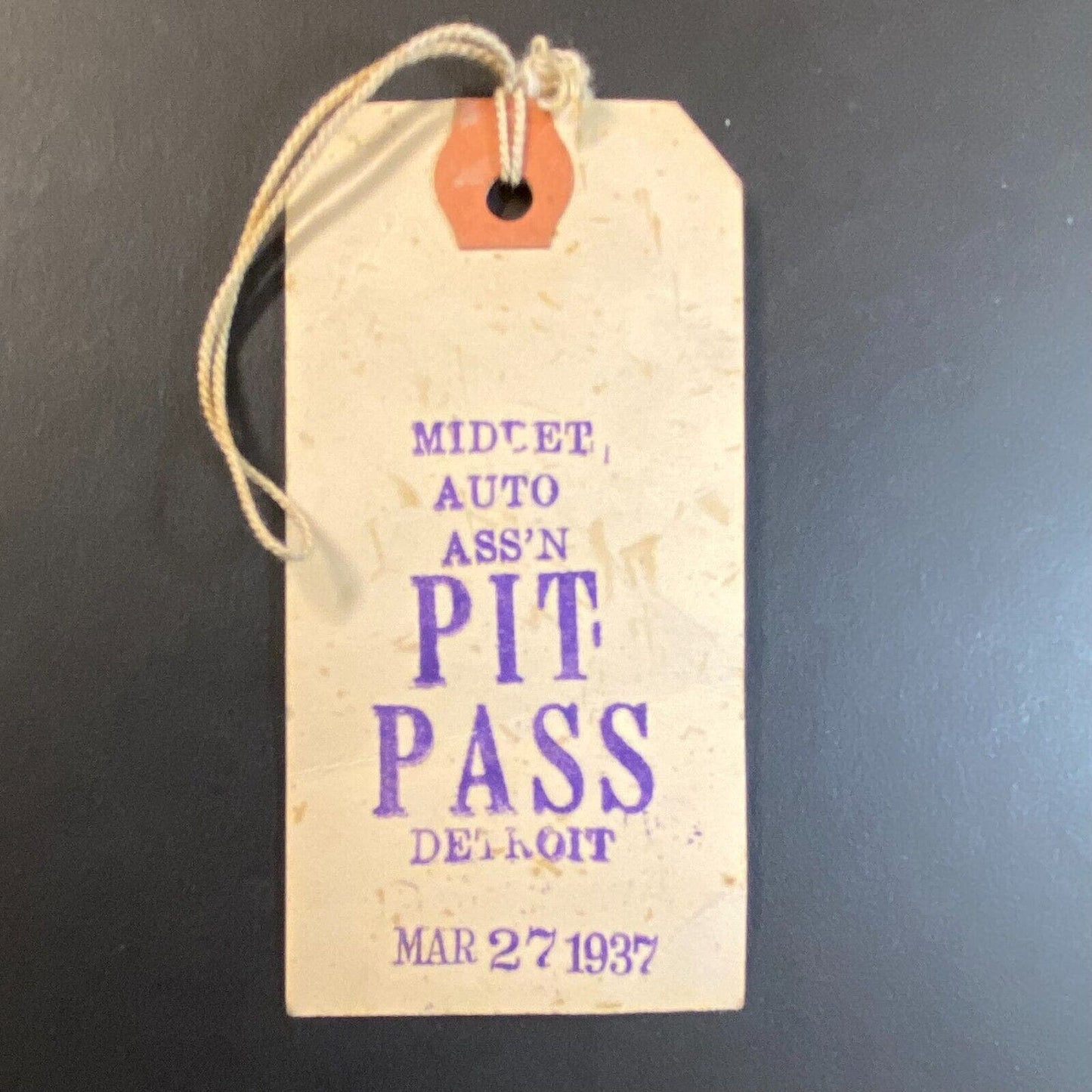 Midget Auto Ass'n (MARA ?) Pit Pass Detroit May 27, 1937 - Scarce