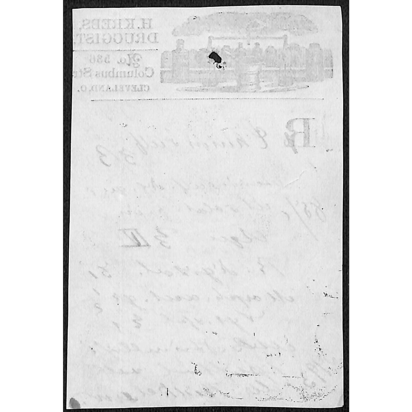 H. Krebs, Druggist Columbus St. Cleveland c1870's* Prescription #3993
