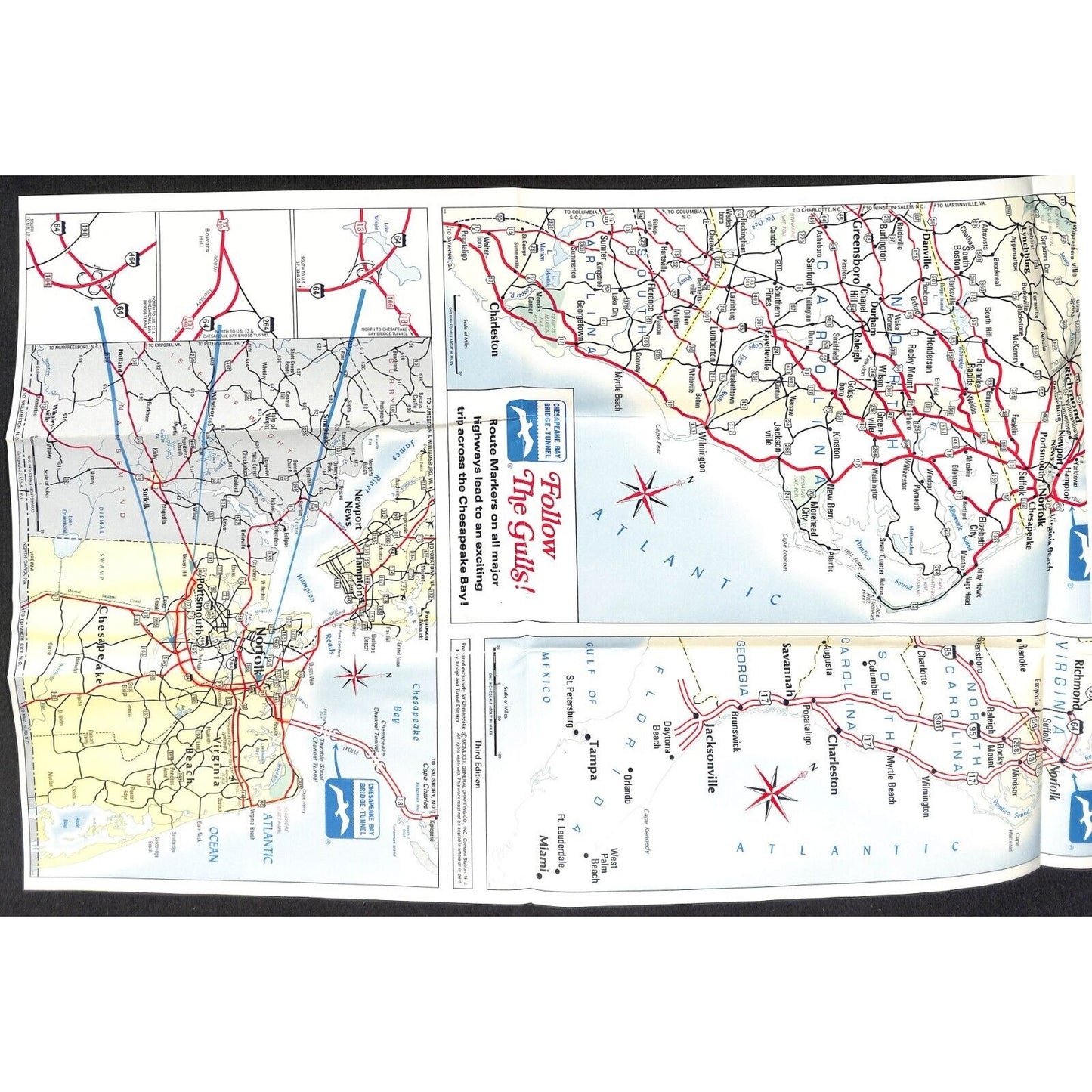 Chesapeake Bay Bridge - Tunnel 1971 Fold-Out Travel Brochure 12" x 26" Map