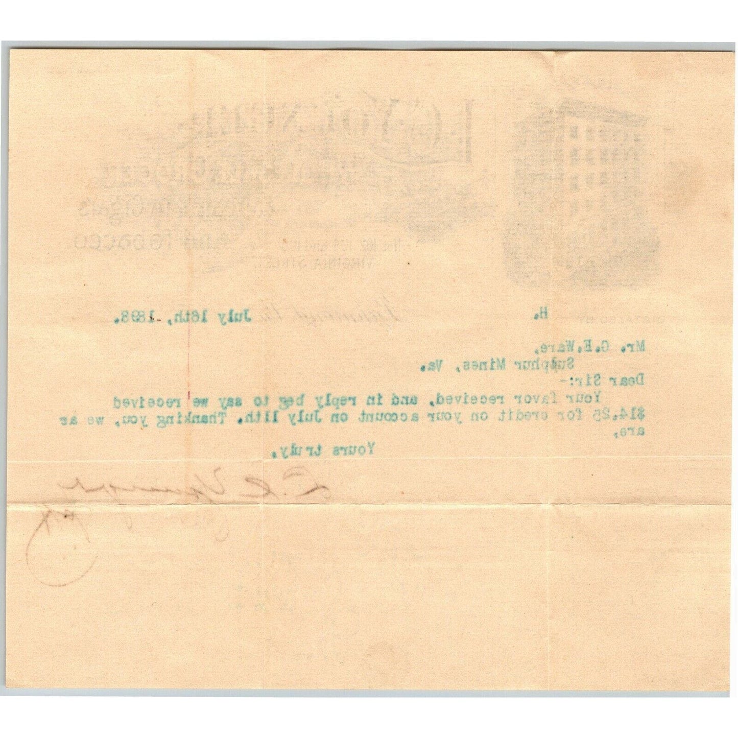 L.C. Younger Grocer Cigars Tobacco Richmond, VA Letterhead o Geo. E. Wear 1898