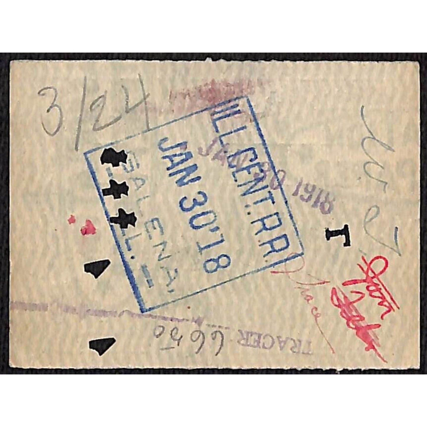 1918 Illinois Central Railroad Ticket San Antonio Waterloo to Kansas City #8341