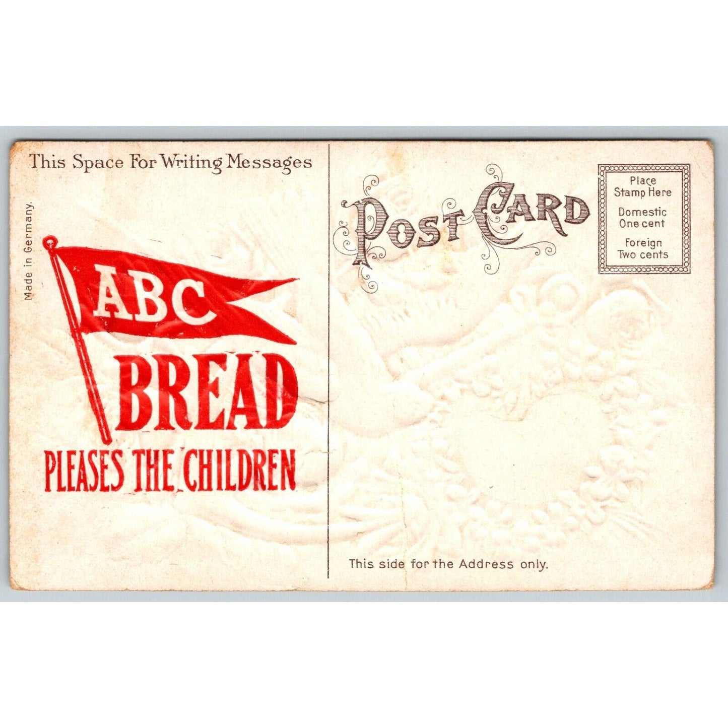 ABC Bread Butter Krust Romantic Roses Dove Anchor Adv. Postcard Boat c1911-15